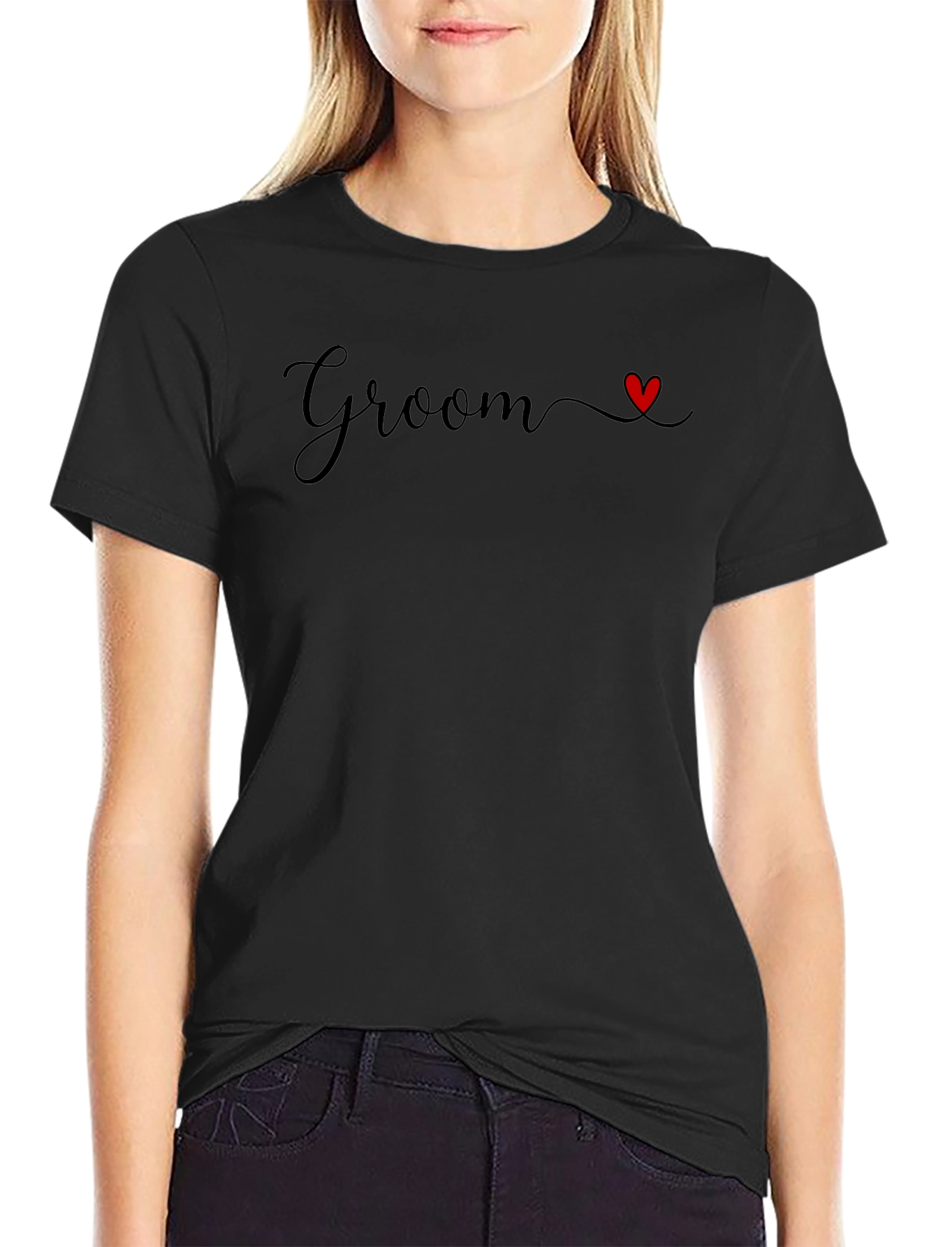 Black Groom Heart Graphic Black T-Shirt view 2