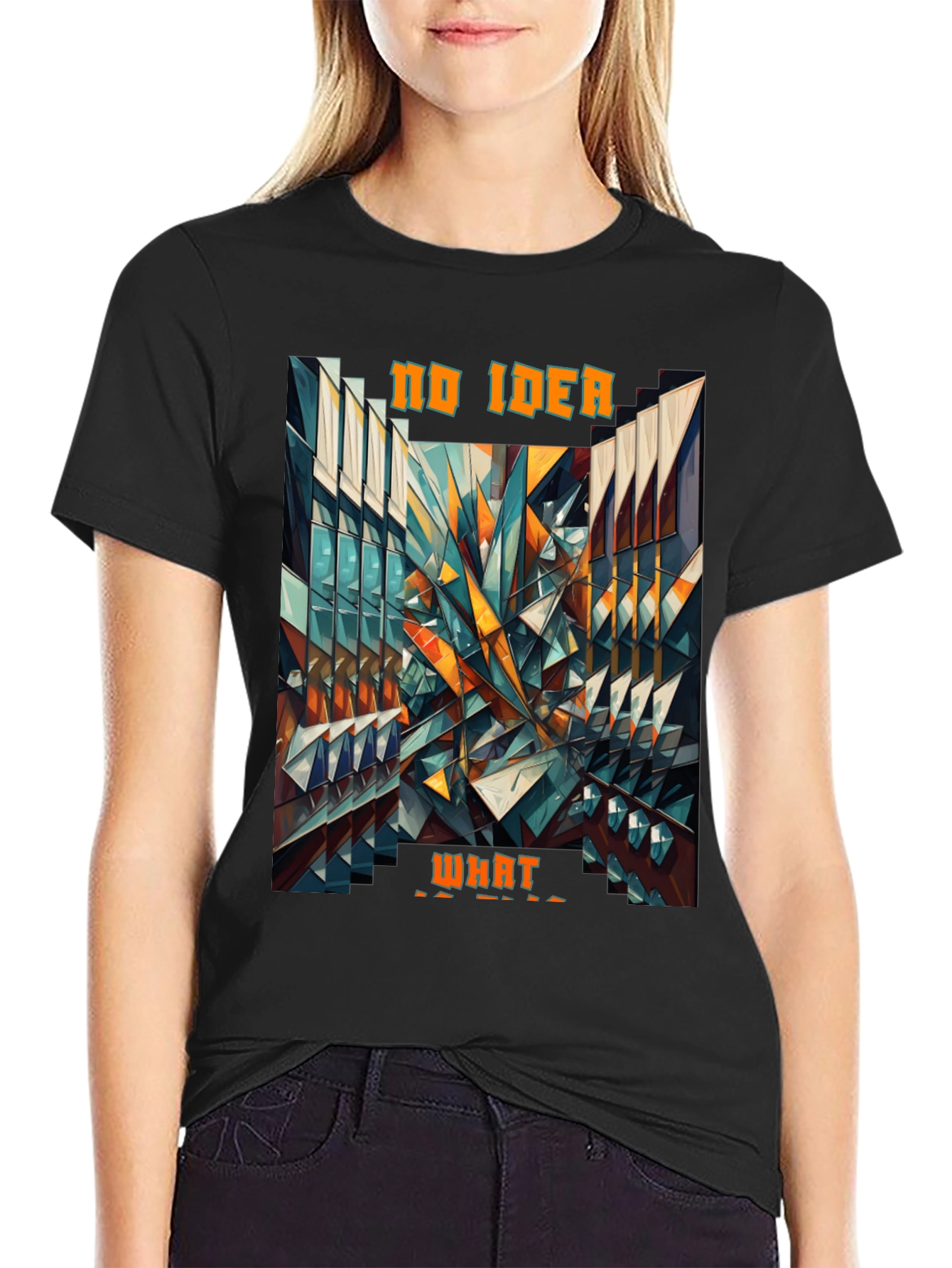 Black Abstract Geometric 'No Idea What' Graphic Tee view 2