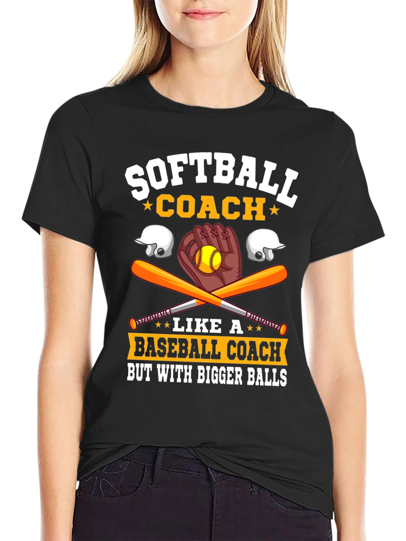 Black Softball Coach Bigger Balls Graphic Tee view 2