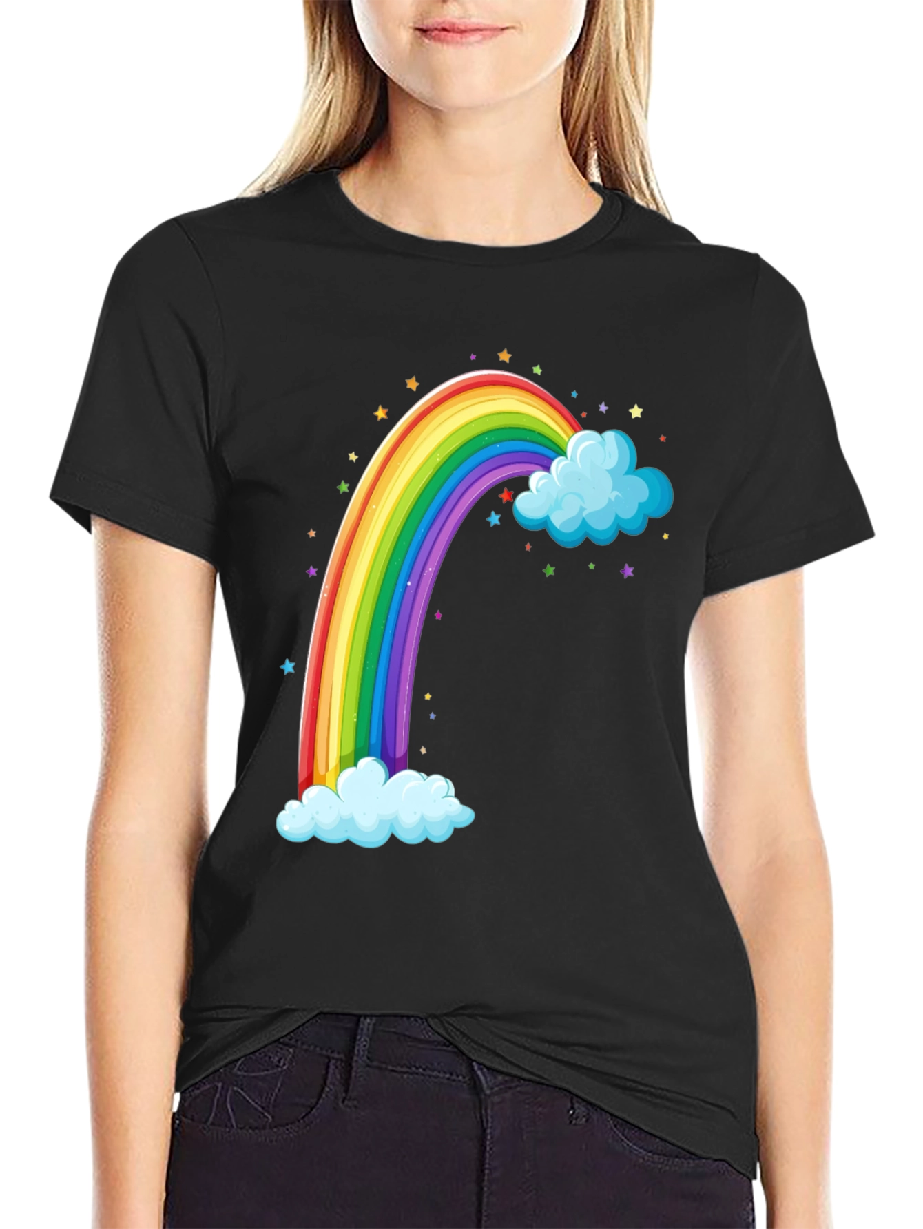 Black Rainbow & Cloud Graphic T-Shirt view 2