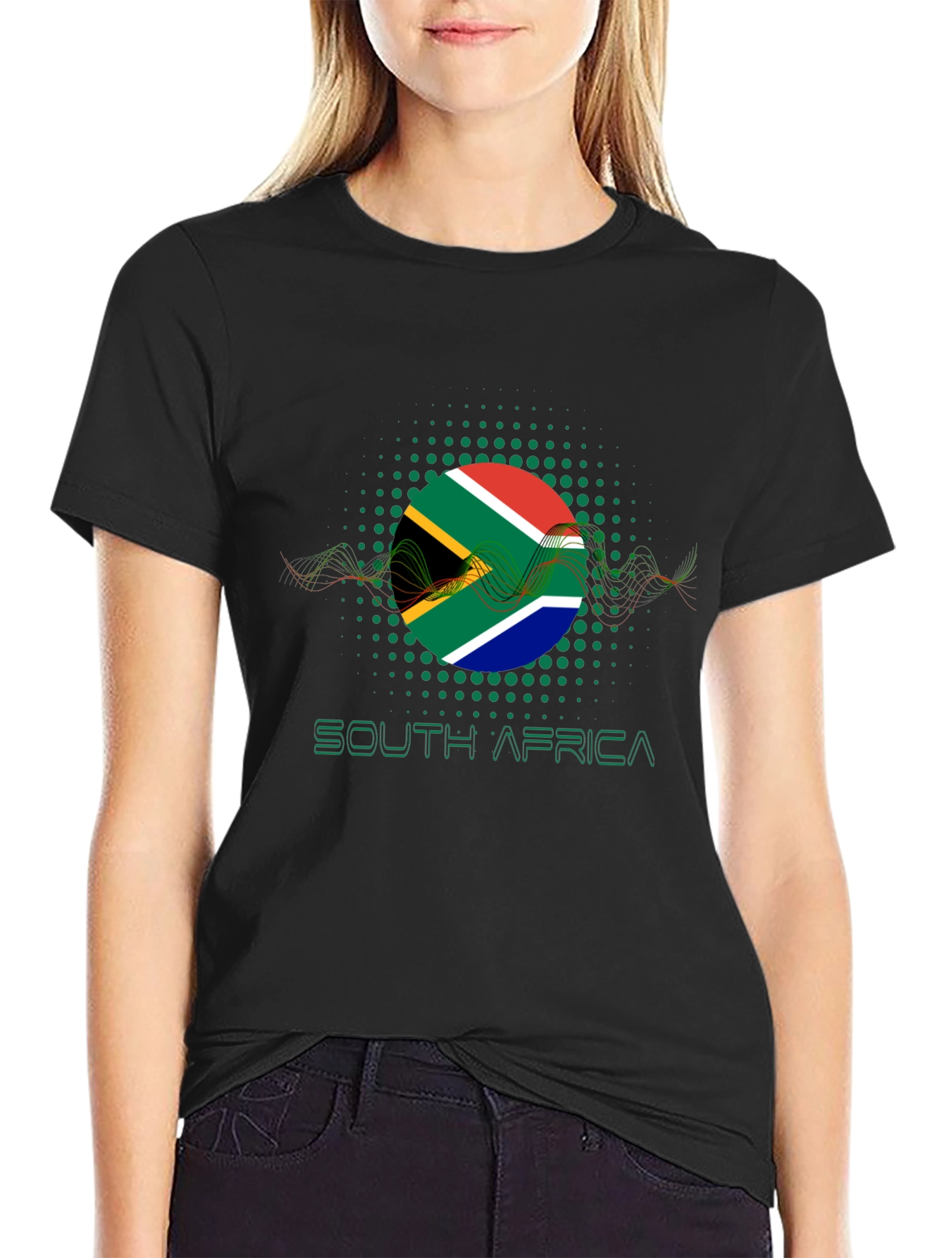 Black South Africa Flag Graphic Black T-Shirt view 2