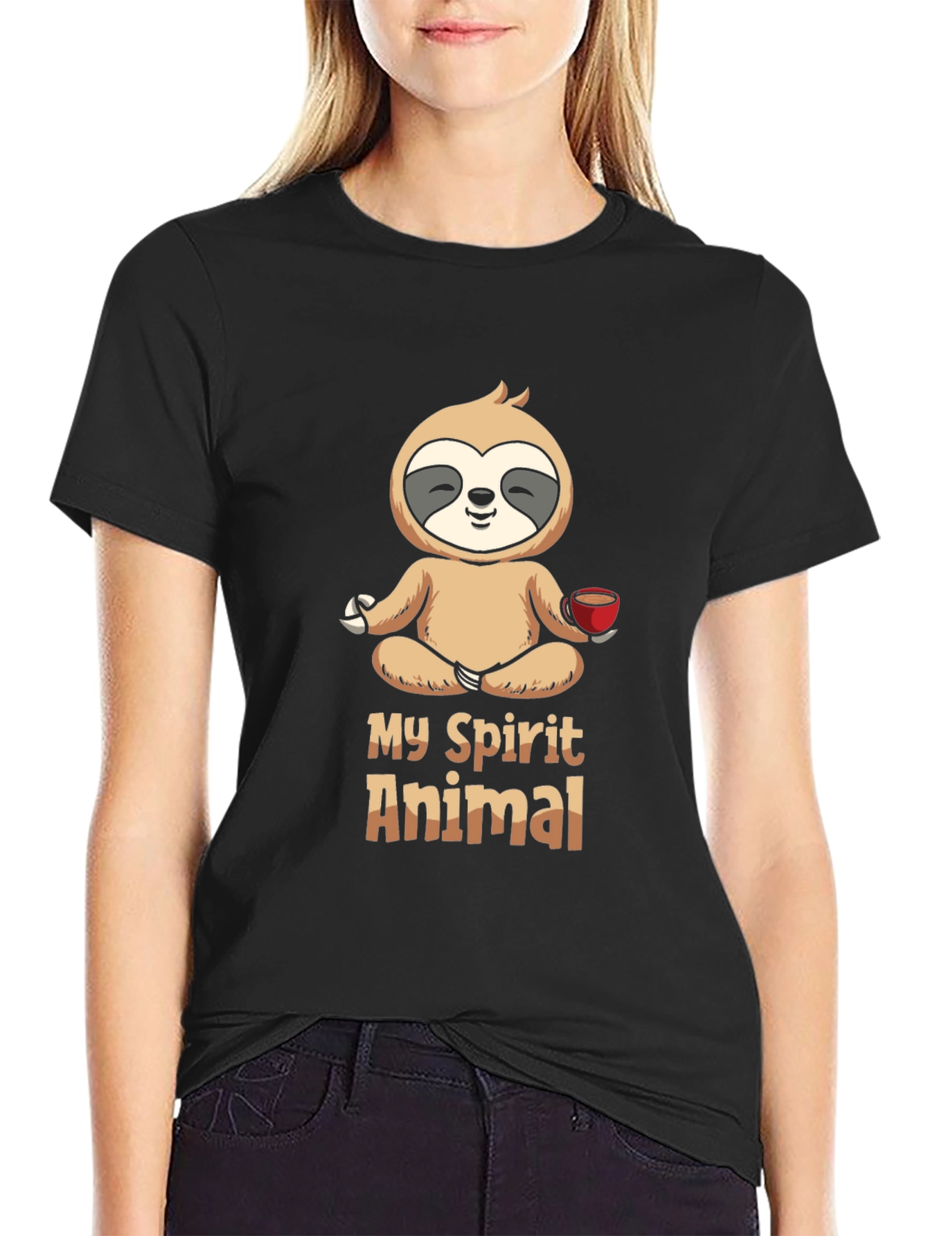 Black My Spirit Animal Sloth Meditation Black T-Shirt view 2