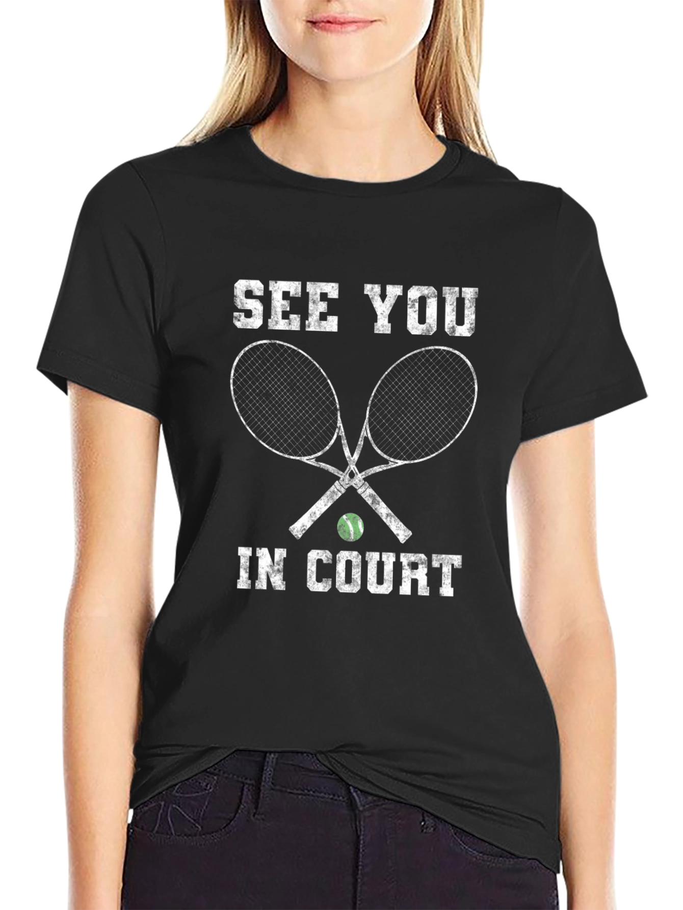 Black Tennis Court T-Shirt - See You In Court! view 2