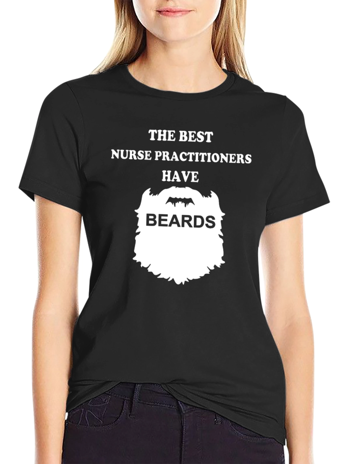 Black Bearded Nurse Practitioner T-Shirt - Black Cotton Tee view 2