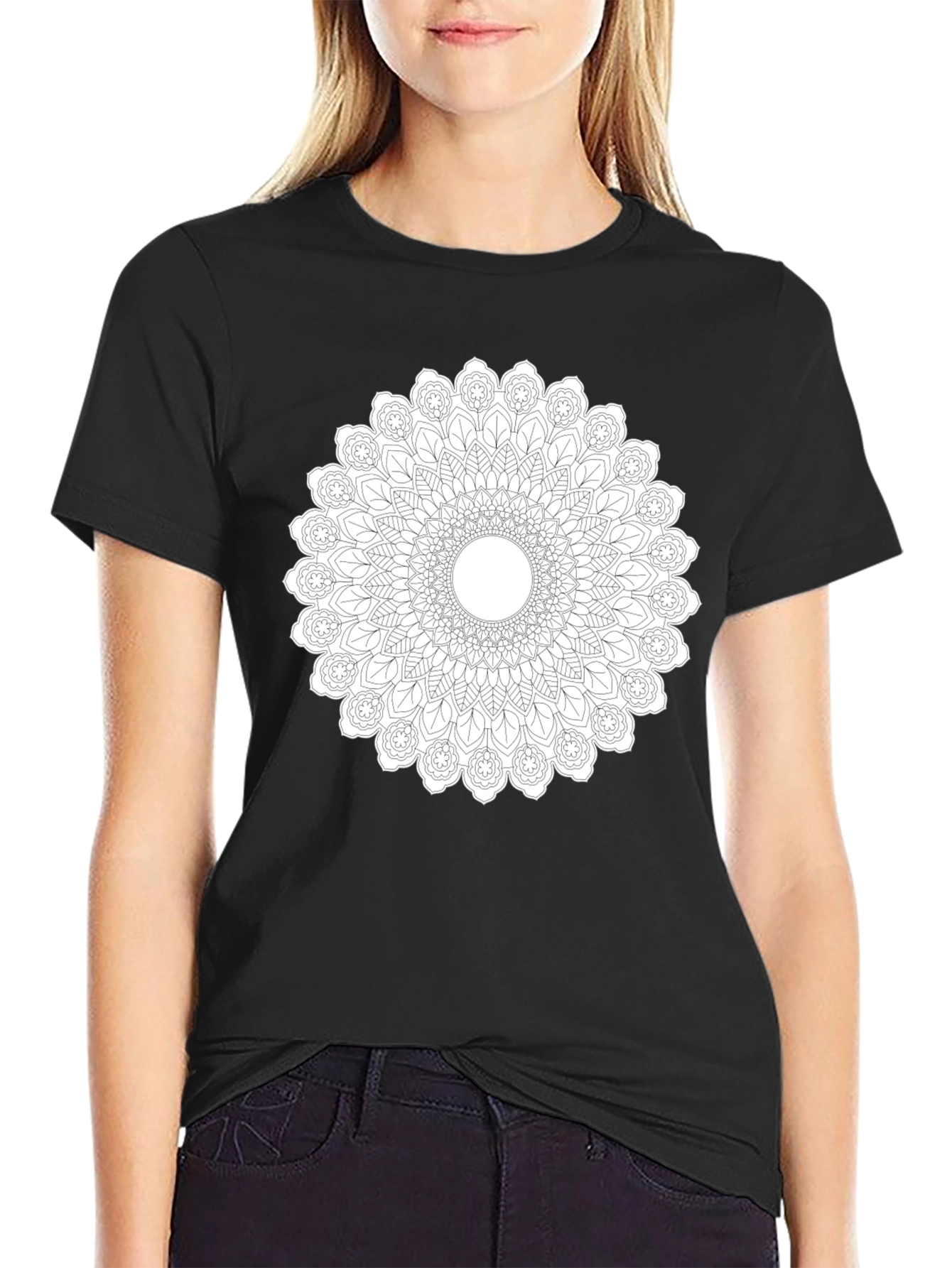Black Mandala Graphic Print Black T-Shirt view 2