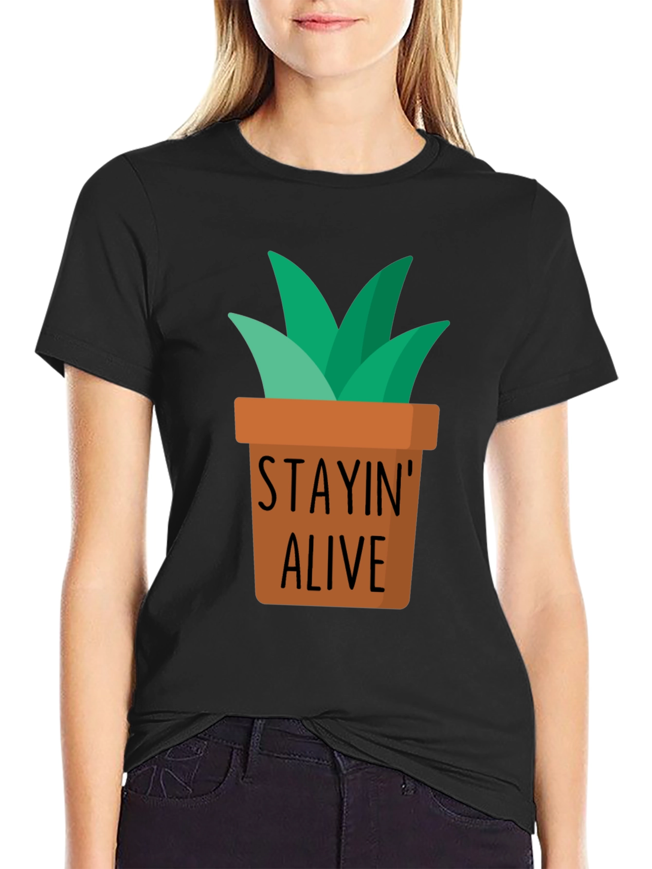 Black Stayin' Alive Plant Graphic T-Shirt view 2