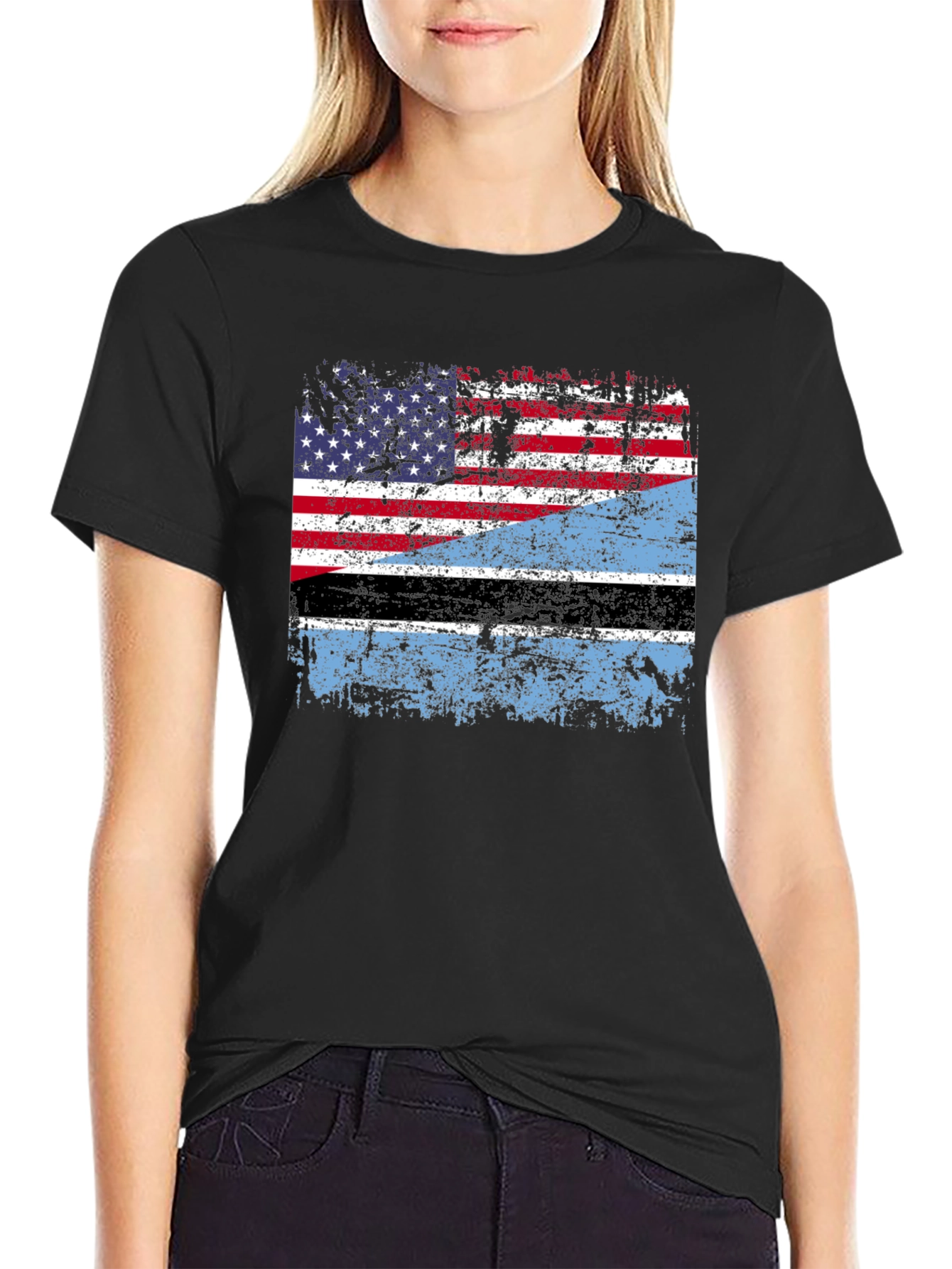 Black USA Botswana Flag Graphic Tee view 2