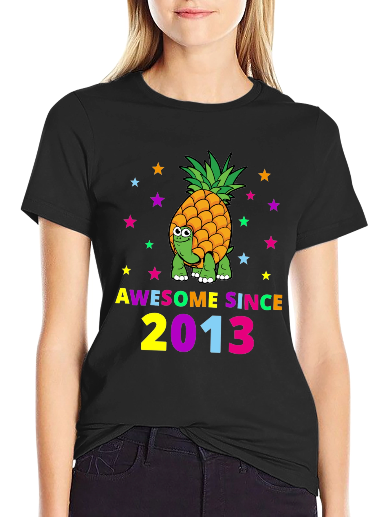 Black Awesome Since 2013 Pineapple Turtle Graphic T-Shirt view 2