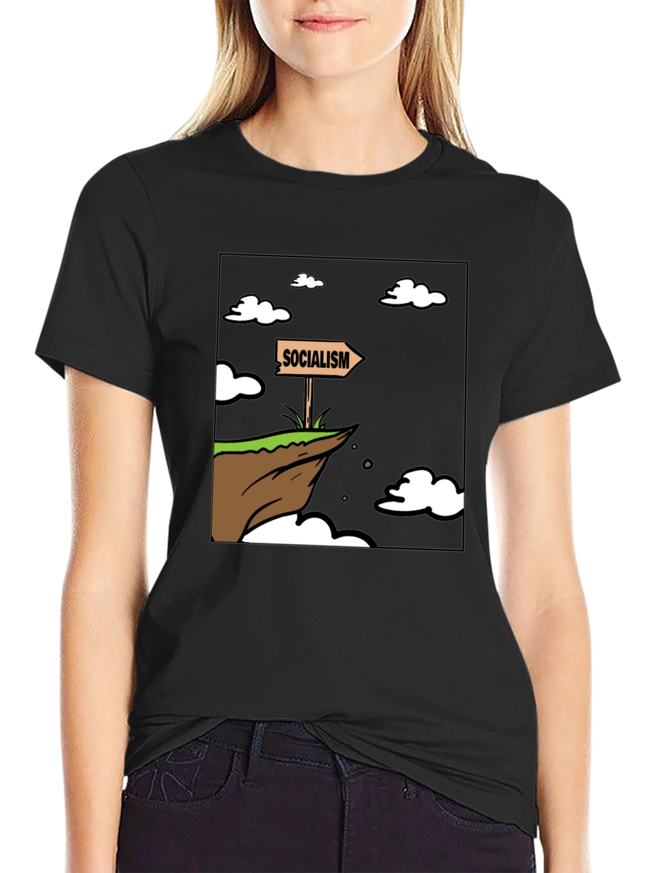 Black Socialism Cliff Edge Humor Graphic Tee view 2