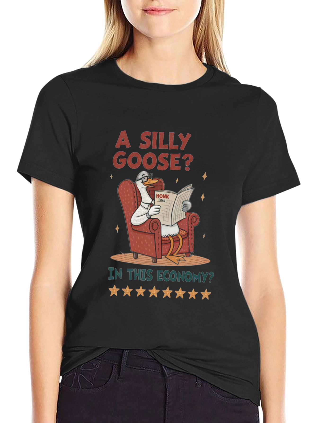 Black Silly Goose Economy T-Shirt - Humorous Graphic Tee view 2