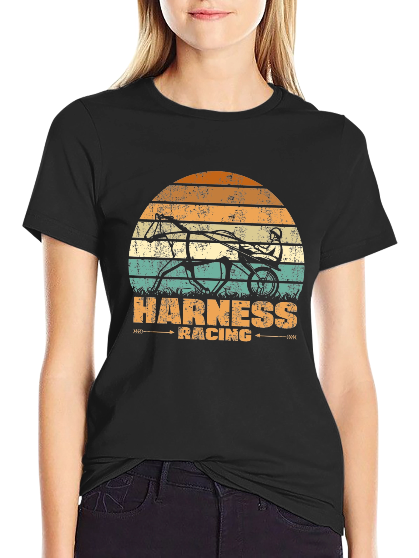 Black Harness Racing Graphic Tee - Retro Style view 2