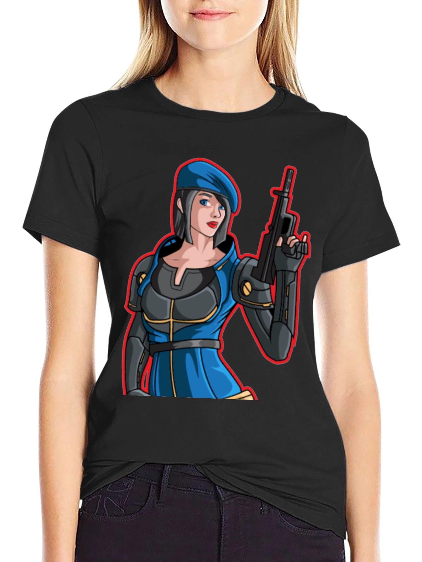 Black Cartoon Soldier Woman T-Shirt view 2