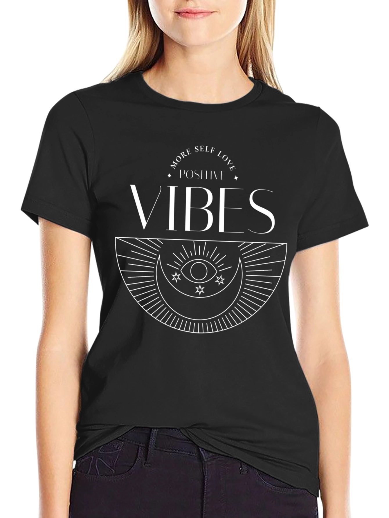 Black Positive Vibes Graphic Tee - Black Unisex T-Shirt view 2