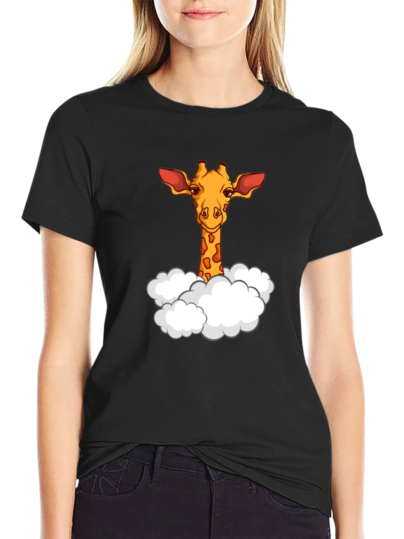 Black Giraffe in Clouds Graphic T-Shirt - Black view 2