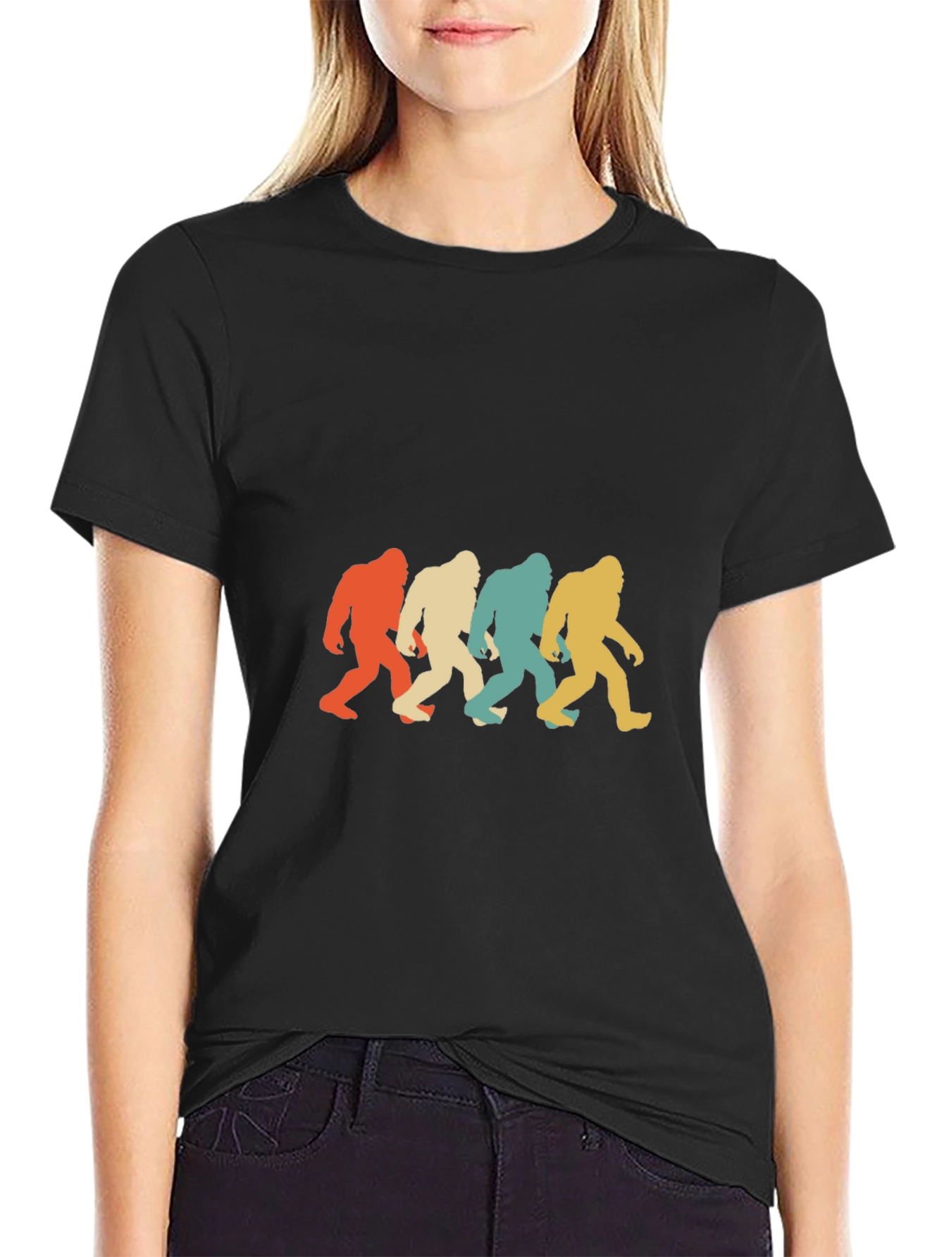 Black Retro Bigfoot T-Shirt: Sasquatch Silhouette Tee view 2