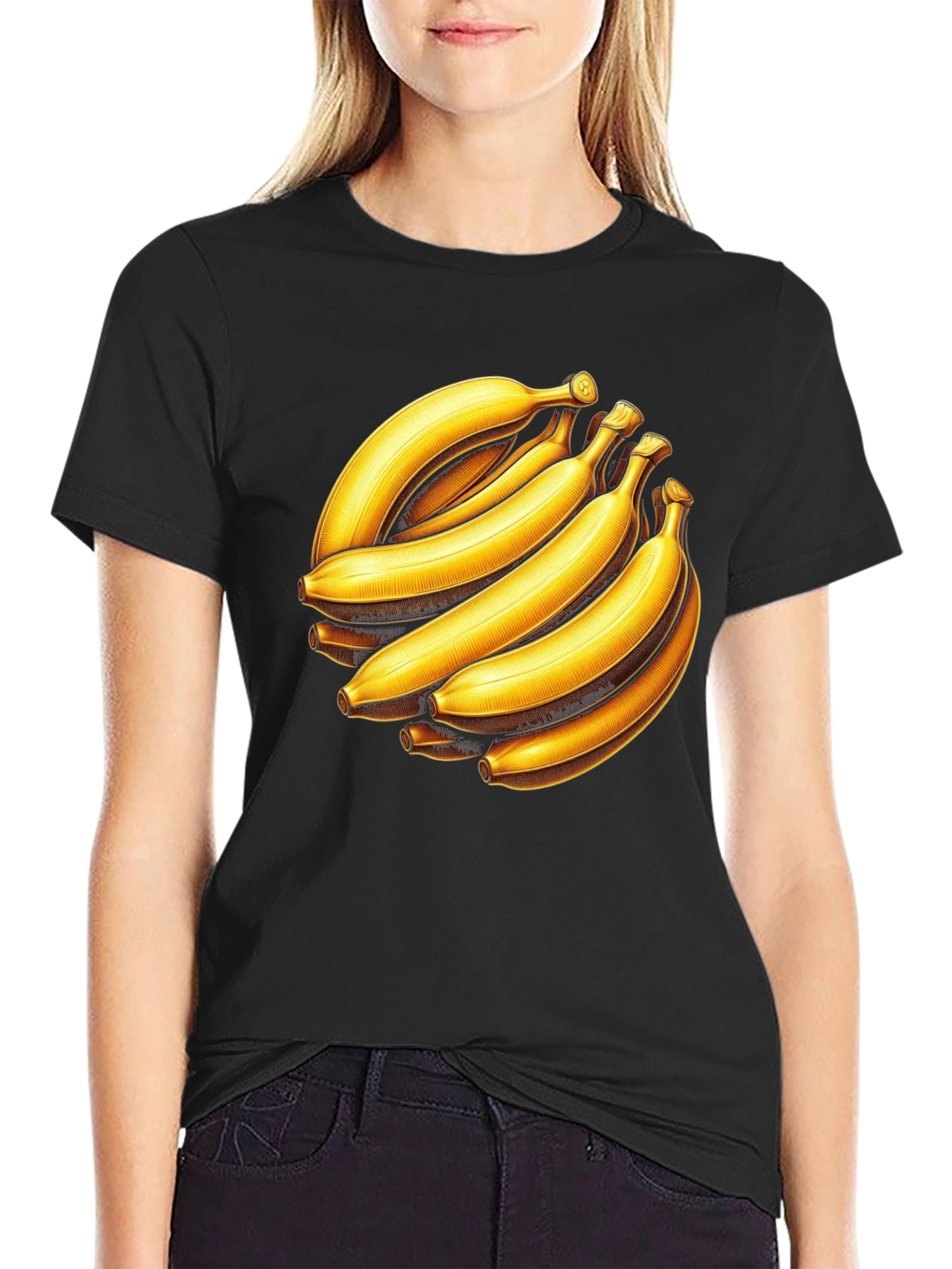 Black Banana Bunch Graphic Tee - Black Cotton Casual T-Shirt view 2