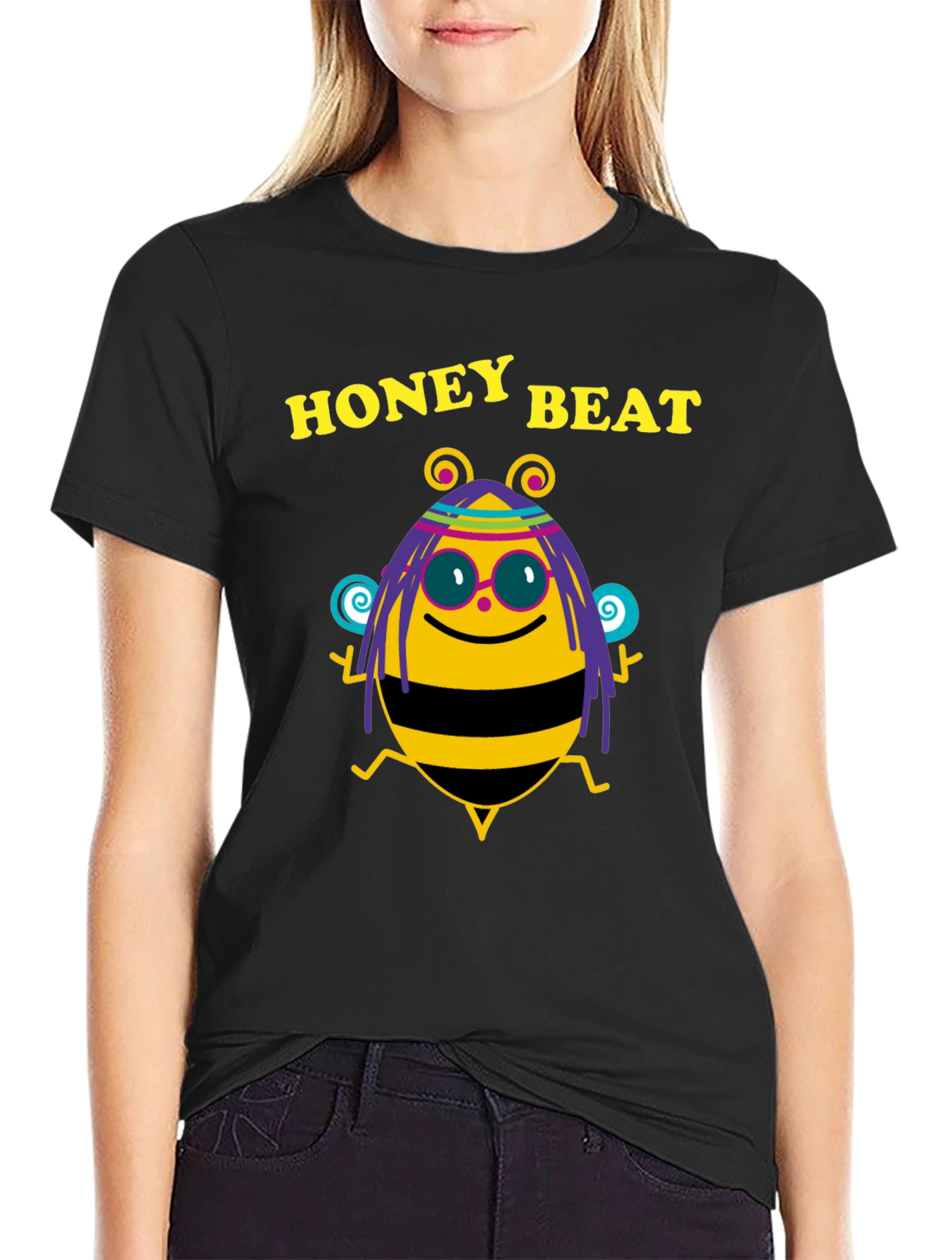Black Honey Beat Bee Graphic Black T-Shirt view 2