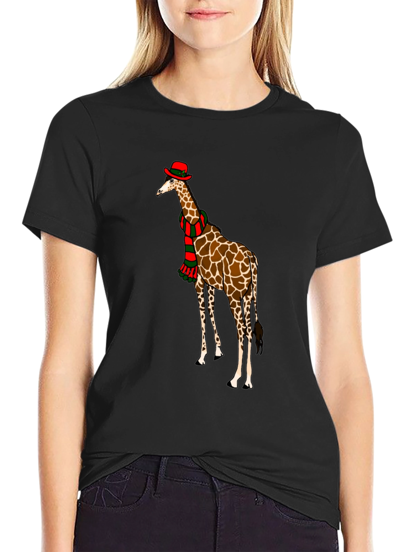Black Giraffe Christmas T-Shirt, Holiday Apparel view 2