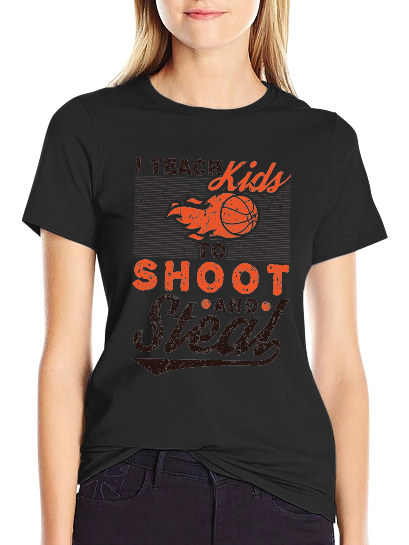 Black I Teach Kids to Shoot & Steal T-Shirt view 2