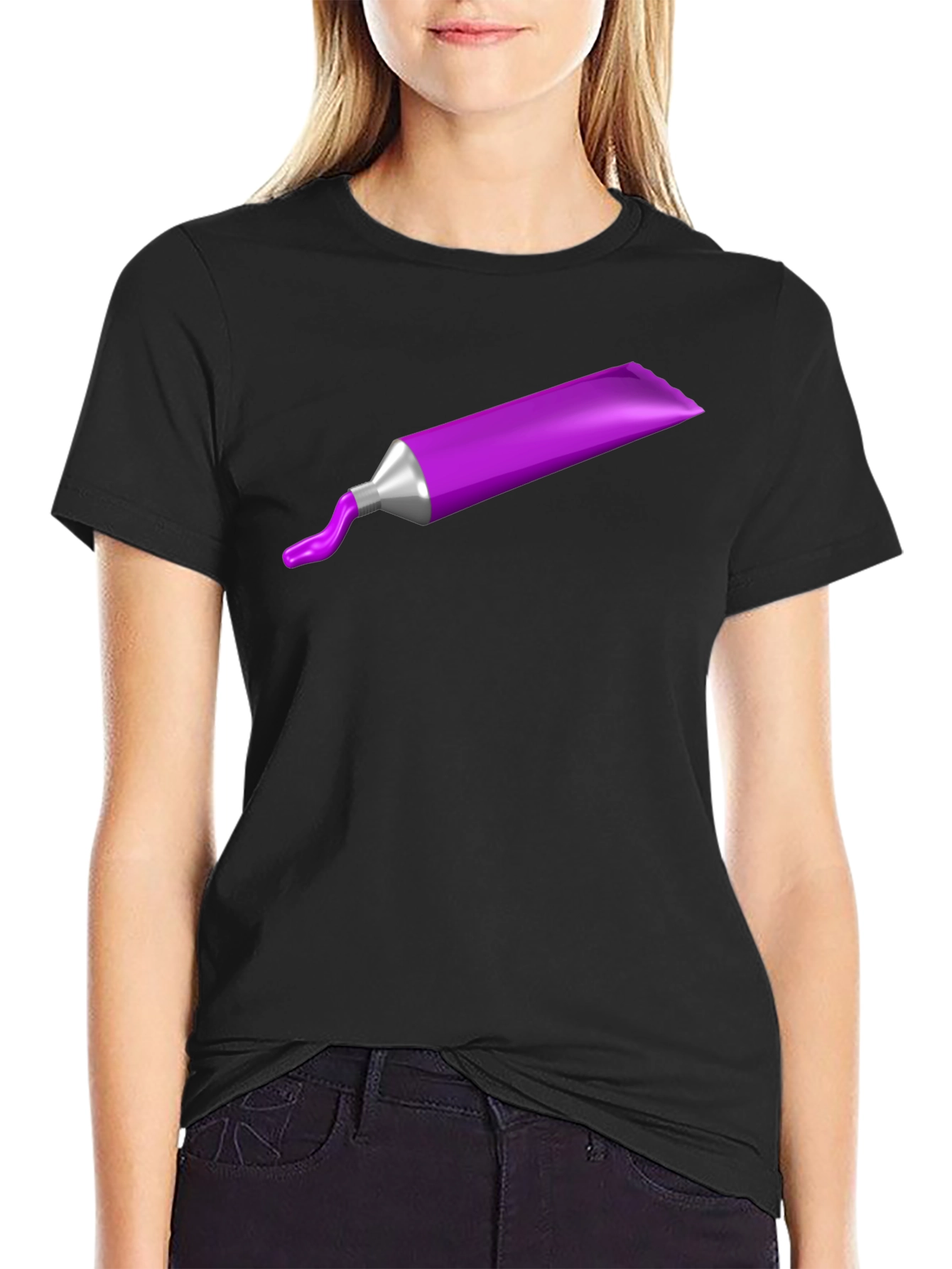 Black Purple Paint Tube Graphic Tee - Artistic Casual Wear view 2