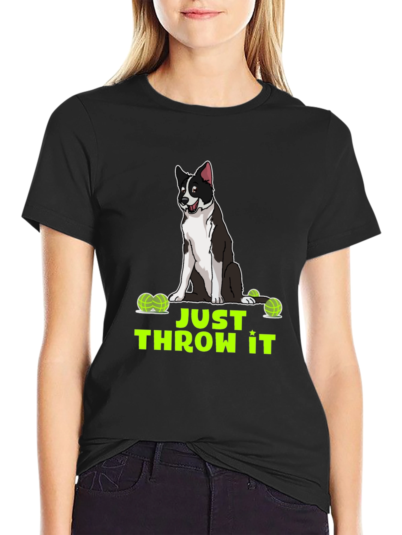 Black Just Throw It Dog Graphic T-Shirt view 2