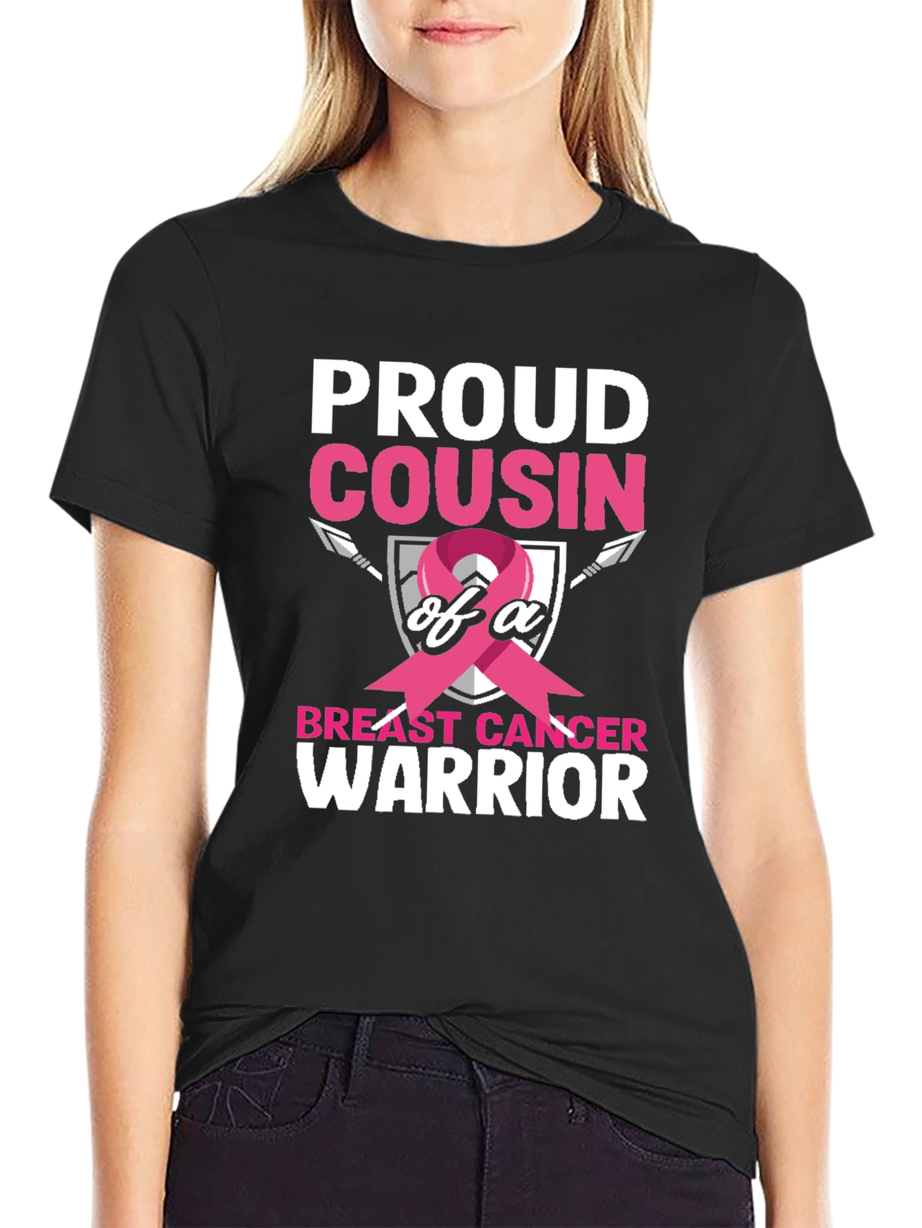 Black Proud Cousin Breast Cancer Warrior T-Shirt view 2