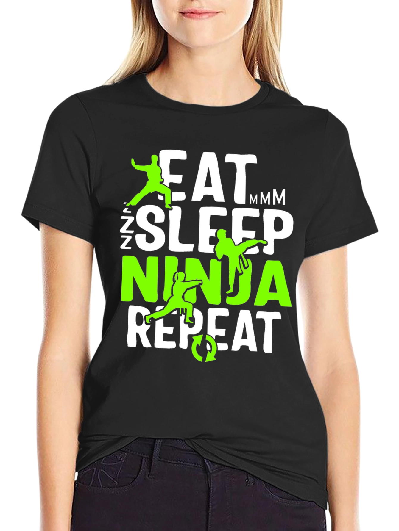 Black Eat Sleep Ninja Repeat Graphic Tee view 2