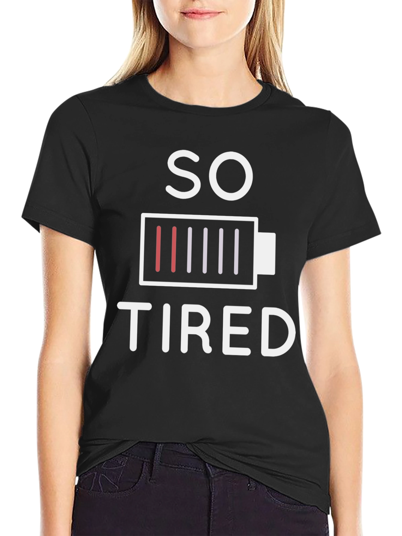Black So Tired Graphic T-Shirt - Low Battery Design view 2