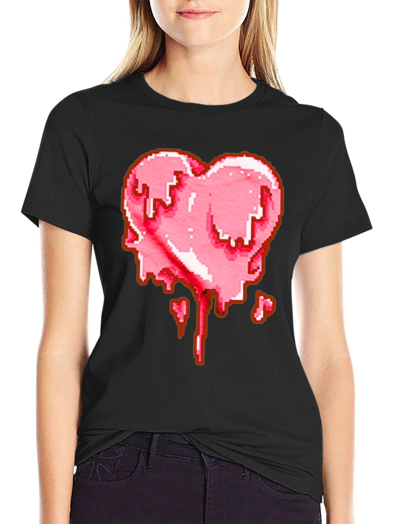 Black Pixelated Melting Heart Graphic T-Shirt view 2