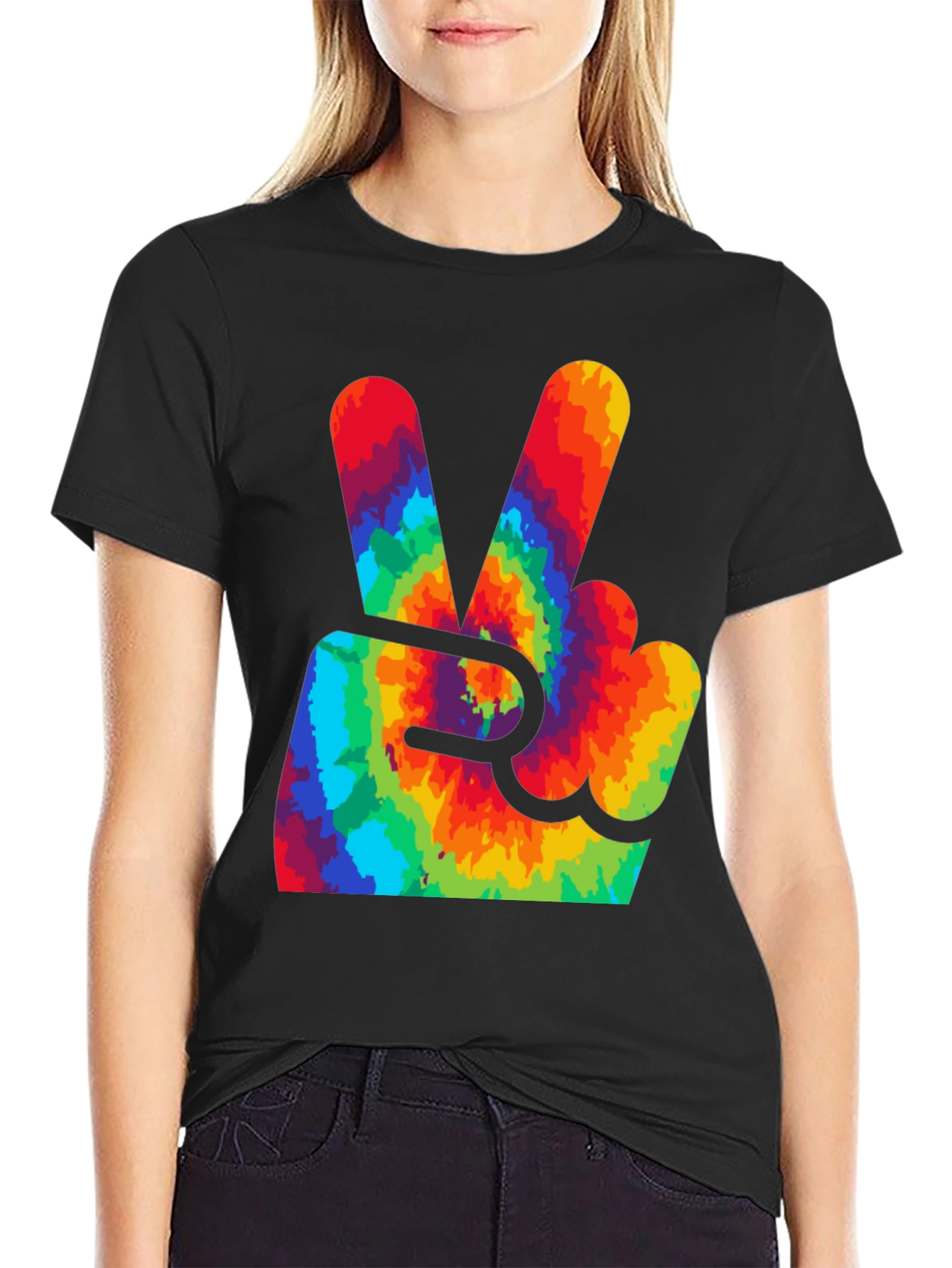 Black Peace Sign Tie-Dye Graphic Tee view 2