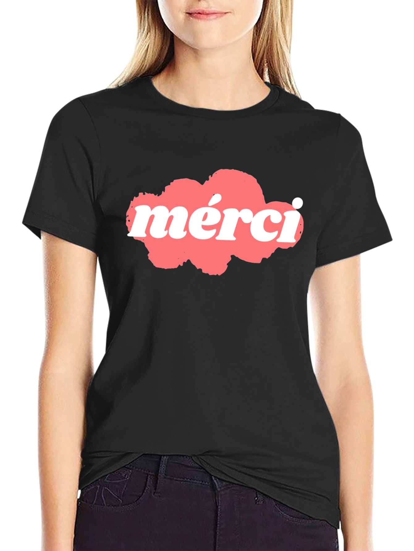 Black Merci Graphic T-Shirt - Black Cotton Blend view 2