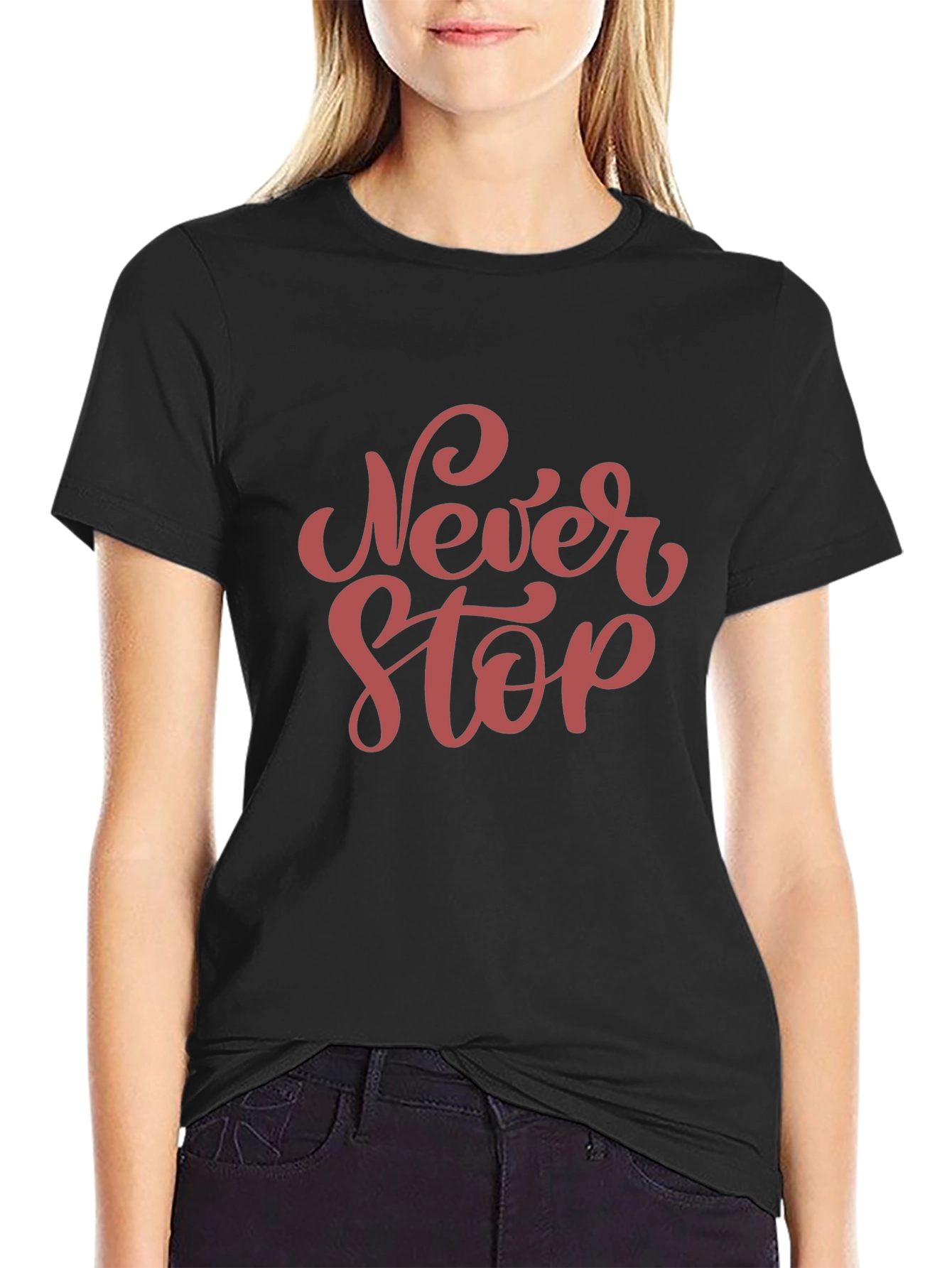 Black Never Stop Graphic Tee - Black Cotton Blend Shirt view 2