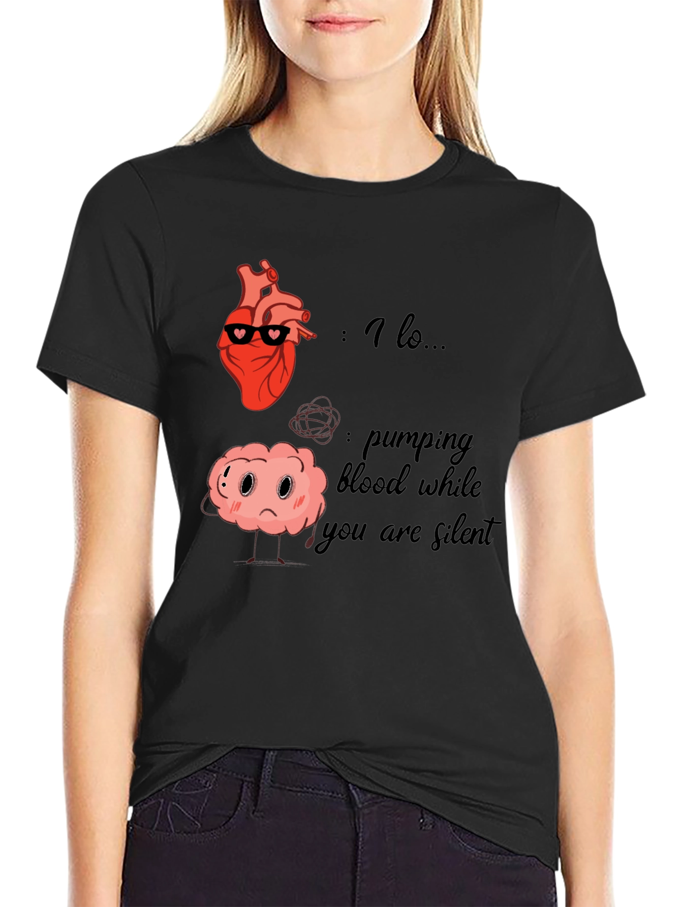 Black Heart and Brain T-Shirt - Funny Anatomy Graphic Tee view 2
