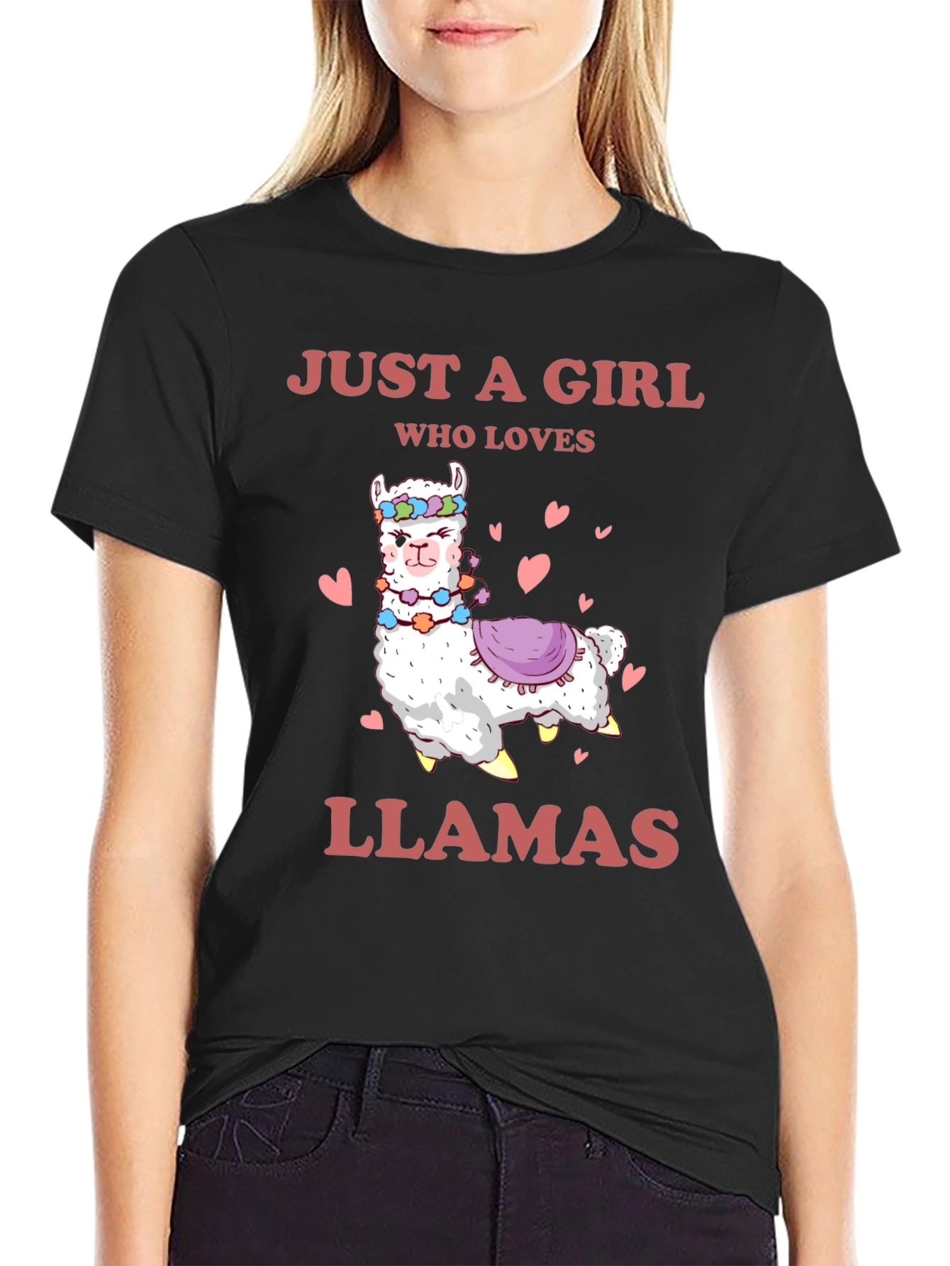 Black Just A Girl Who Loves Llamas T-Shirt view 2
