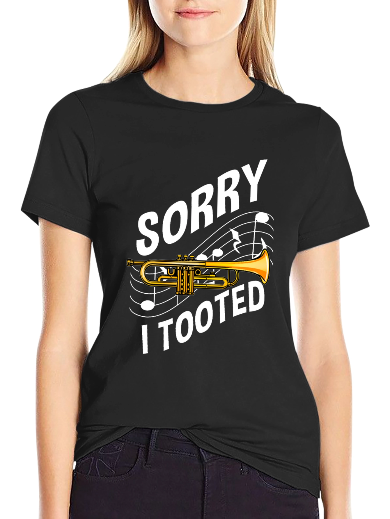 Black Sorry I Tooted T-Shirt - Funny Trumpet Player Tee view 2
