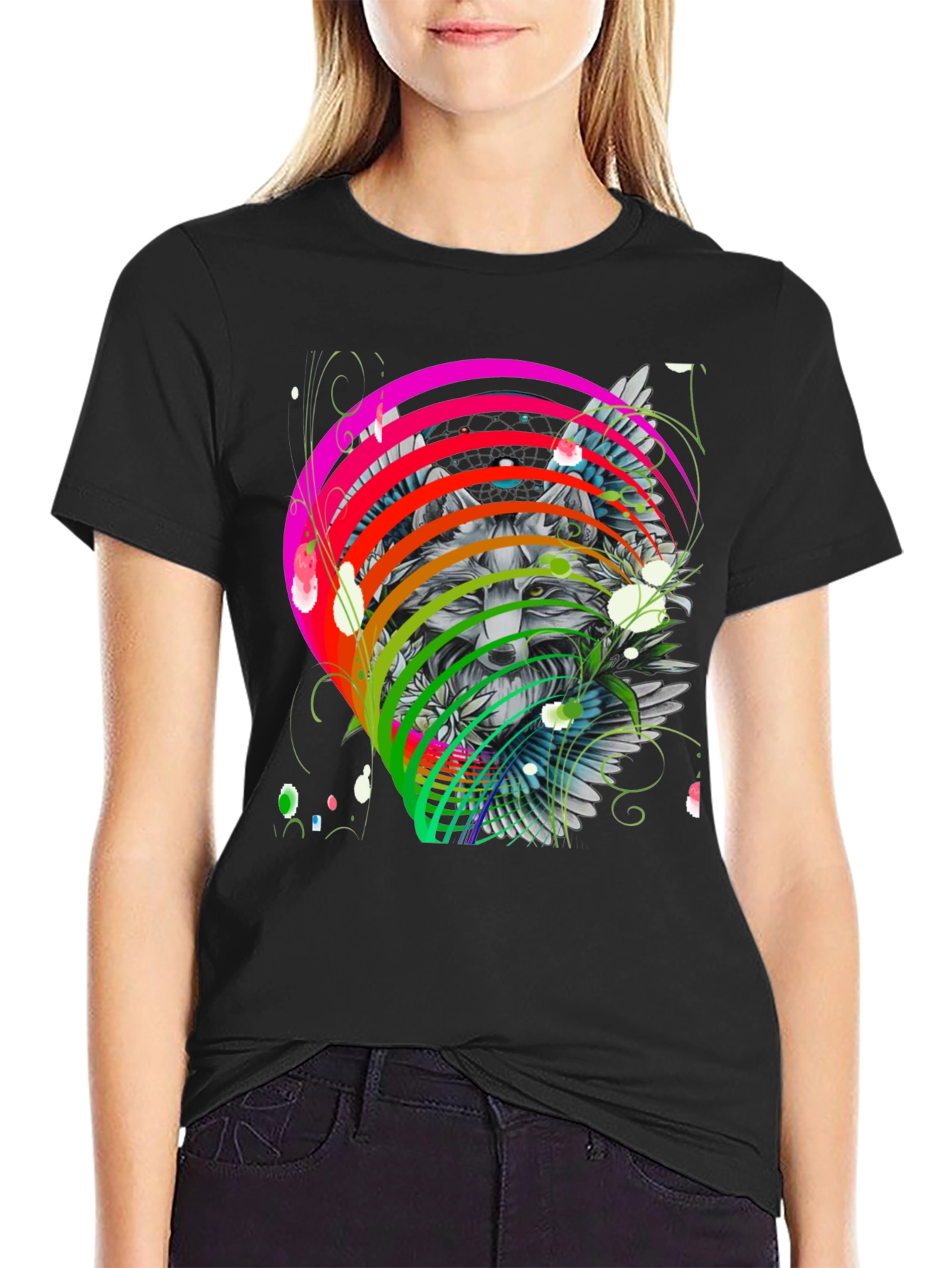 Black Wolf Rainbow T-Shirt - Men's Graphic Tee view 2