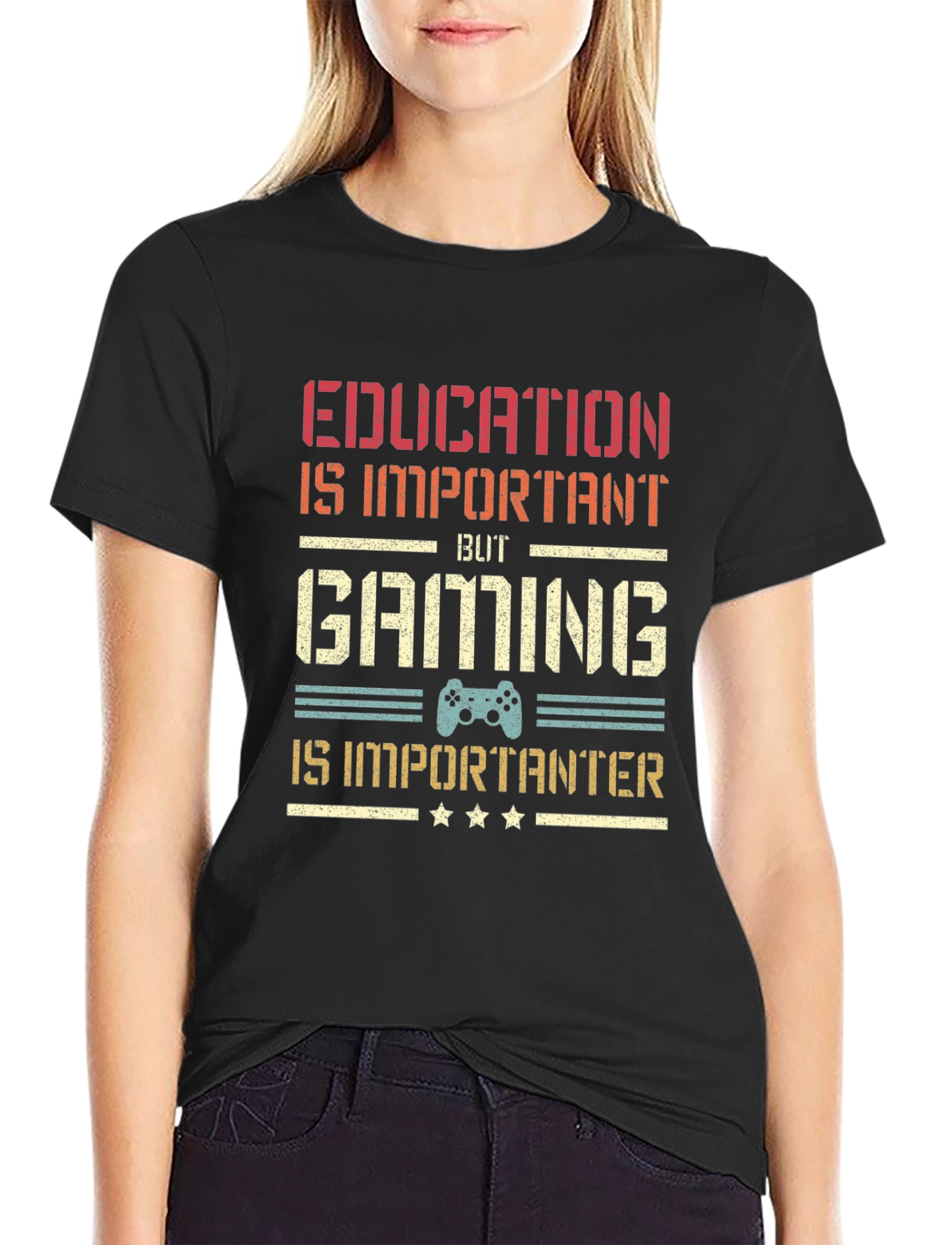 Black Gaming is Importanter T-Shirt - Gamer Gift view 2
