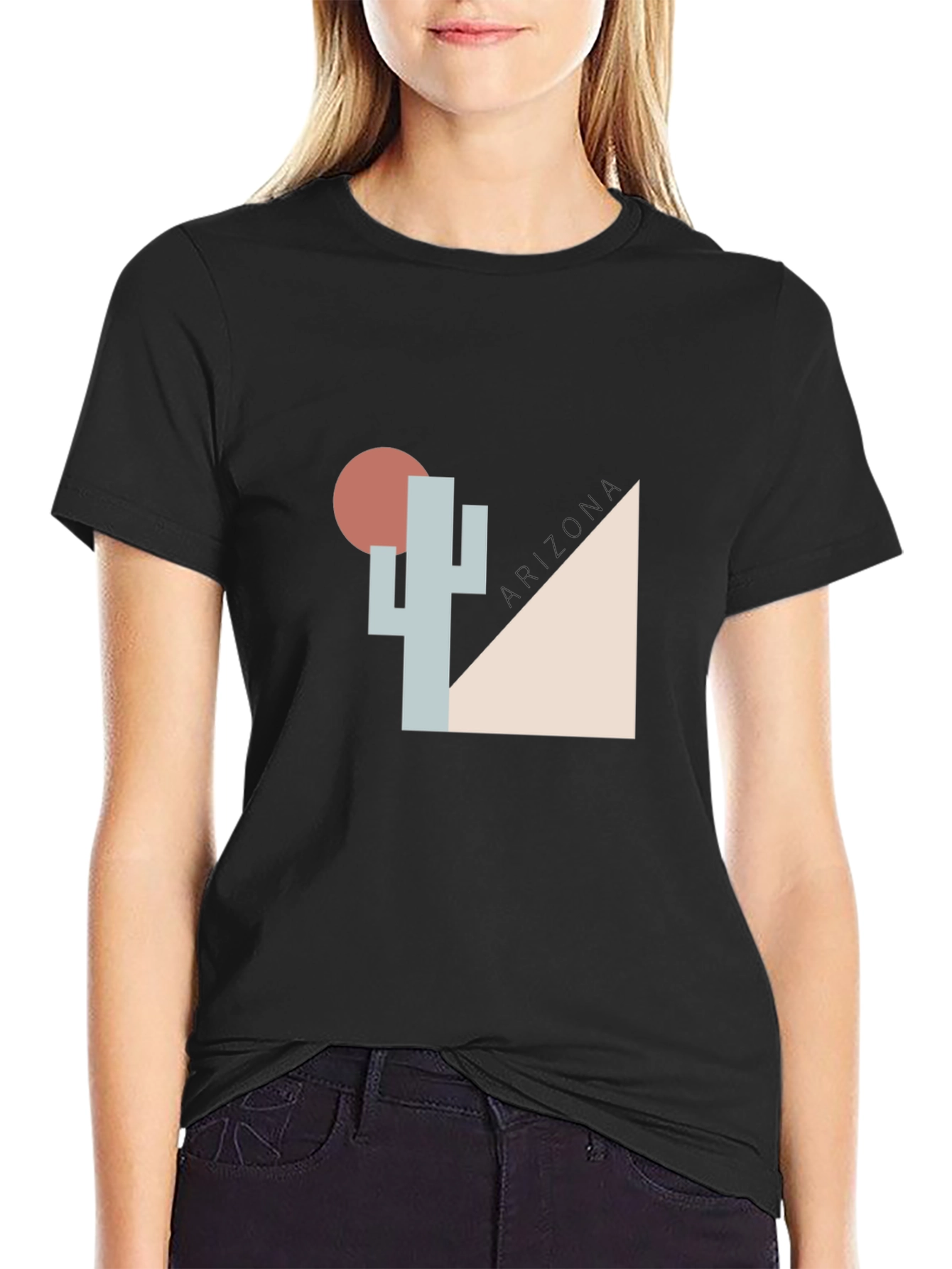 Black Geometric Desert Cactus Graphic Tee view 2
