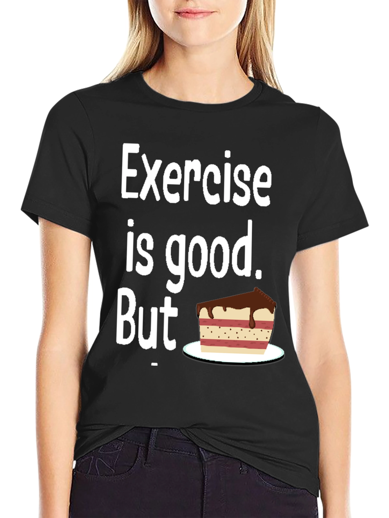 Black Funny Exercise Cake Lover T-Shirt view 2