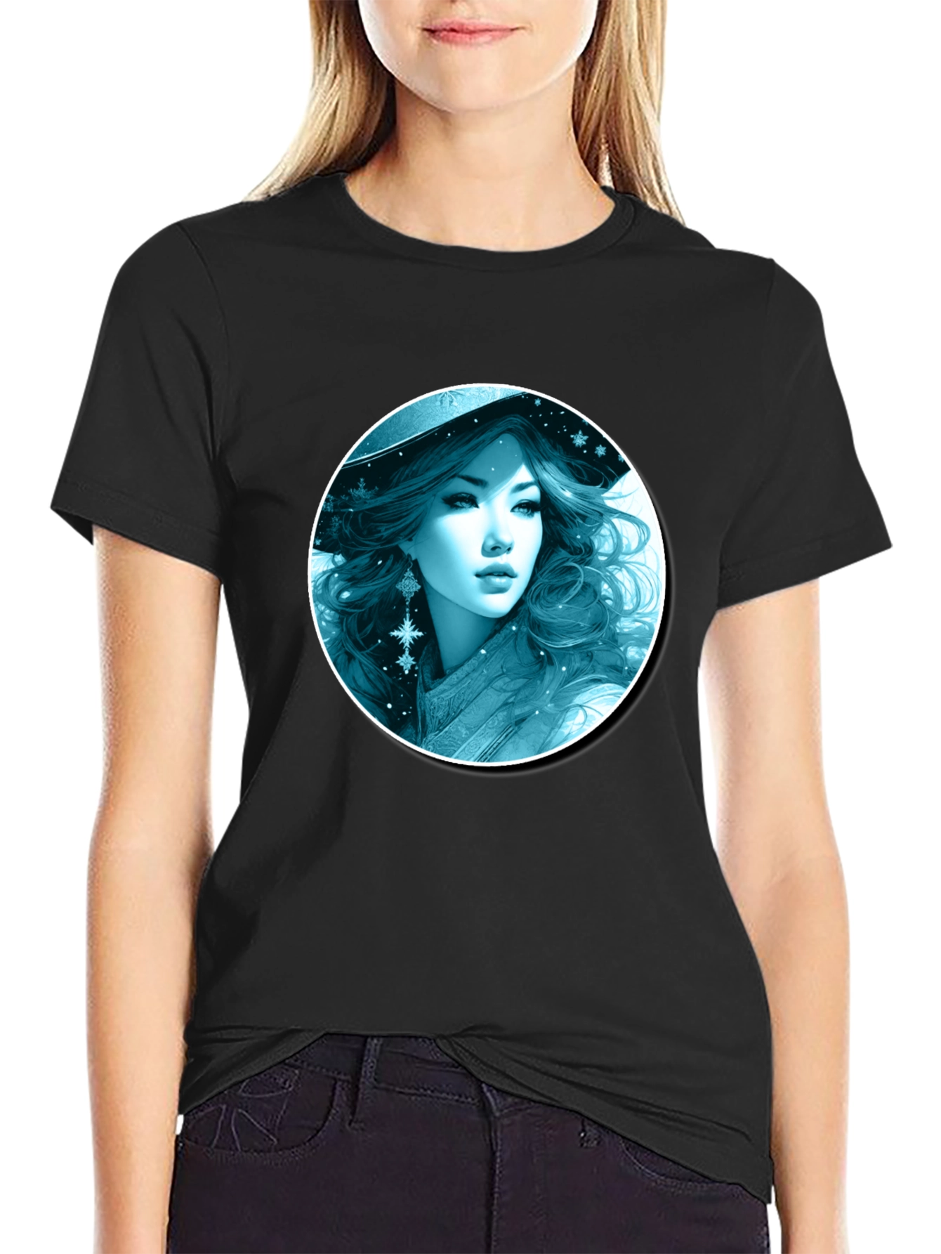 Black Winter Witch T-Shirt: Black Graphic Tee view 2