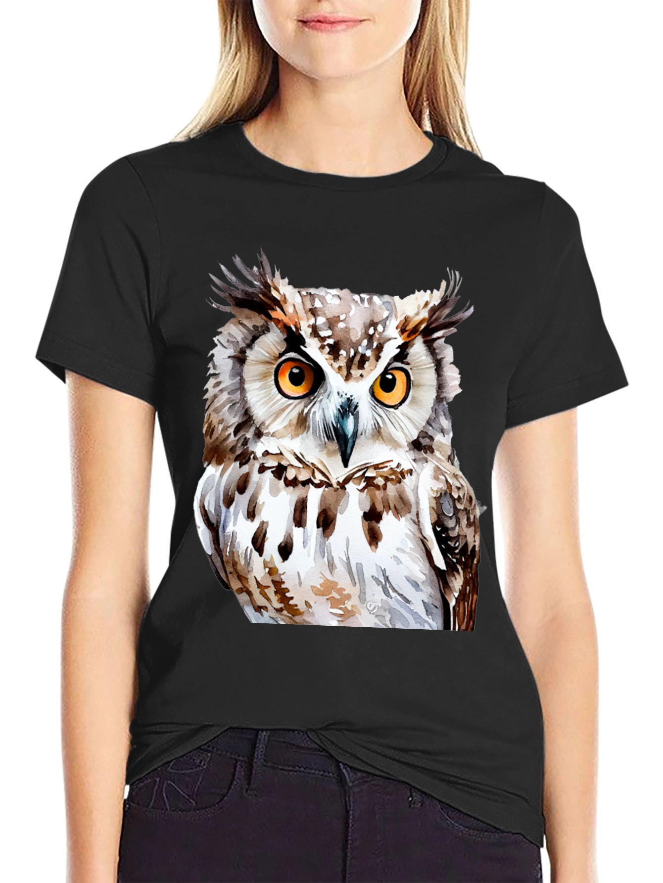 Black Owl Graphic Print T-Shirt - Black view 2