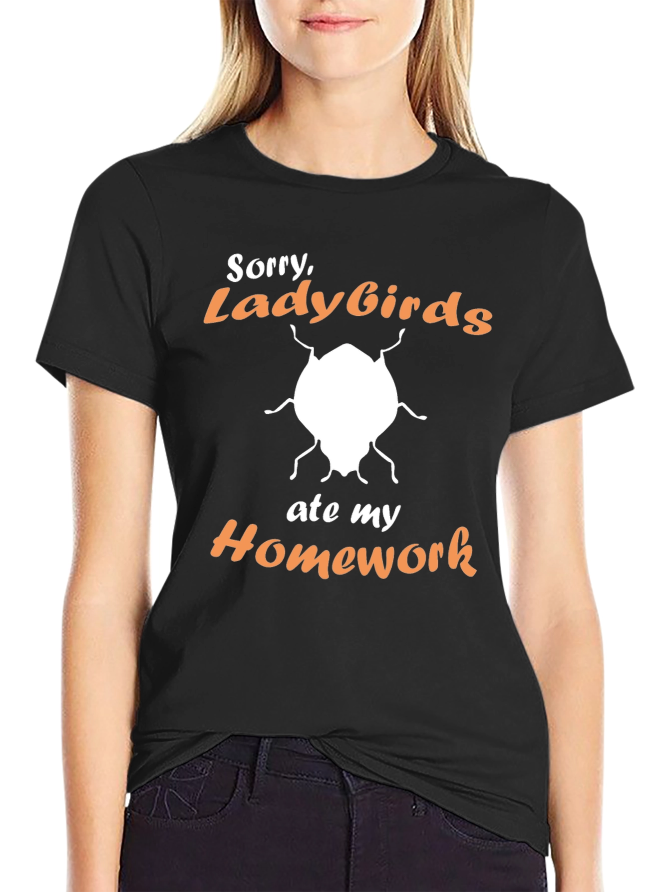 Black Funny "Ladybirds Ate My Homework" Graphic T-Shirt view 2