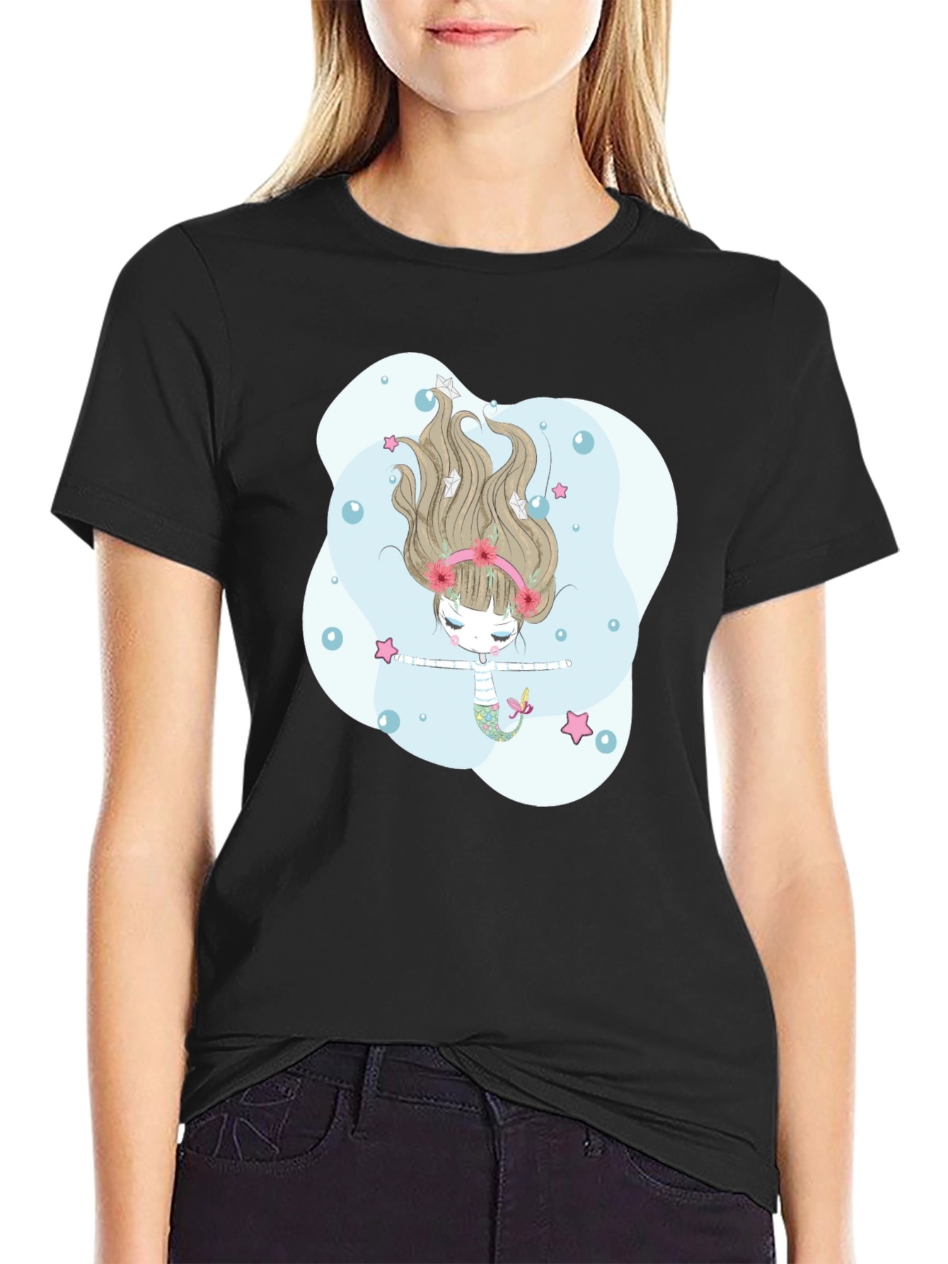 Black Mermaid Graphic Tee - Men's Black T-Shirt view 2