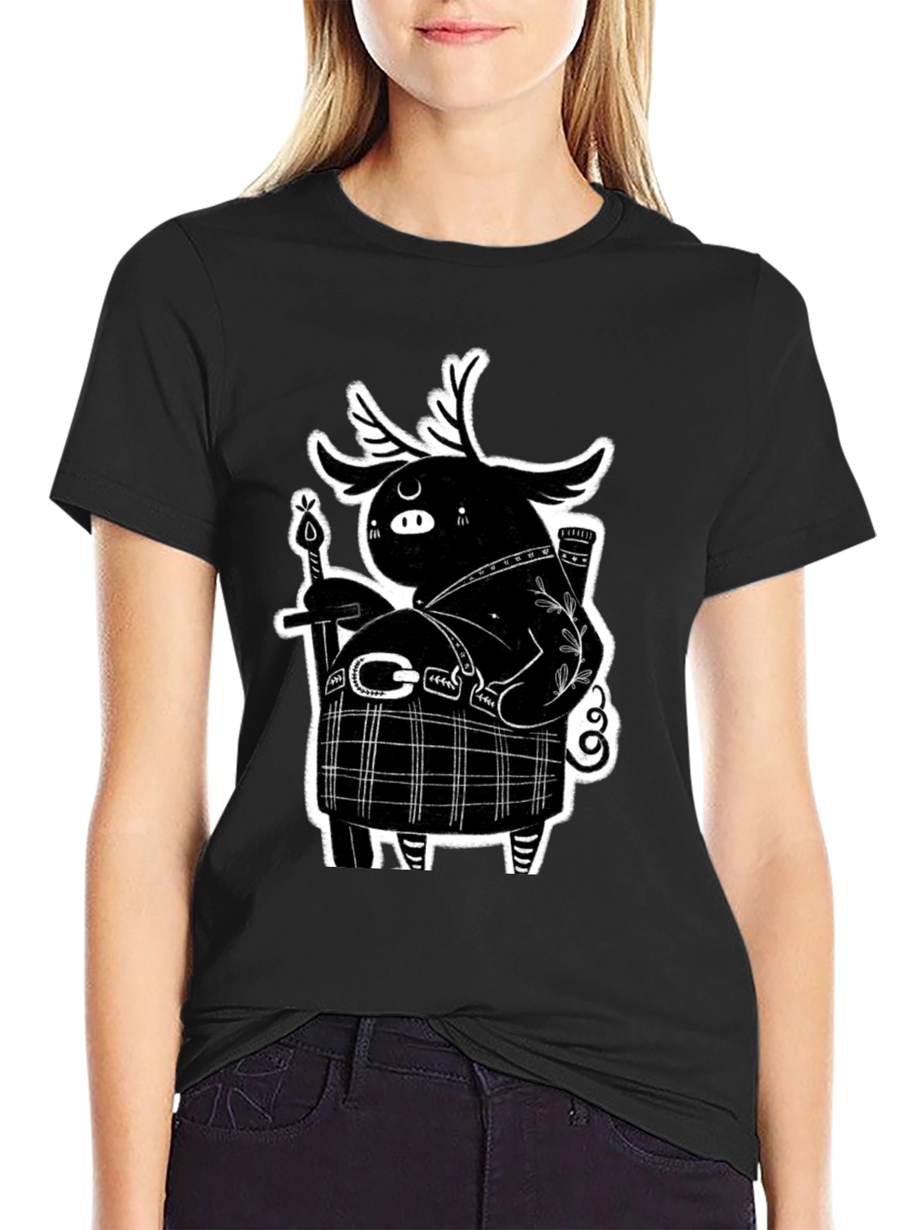 Black Black Graphic Tee - Quirky Highland Creature Design view 2