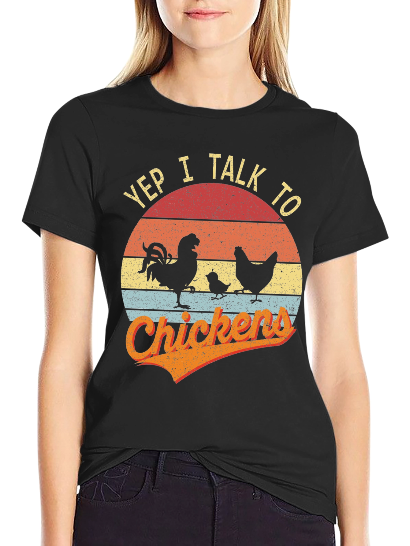 Black Yep I Talk to Chickens T-Shirt Vintage Style view 2