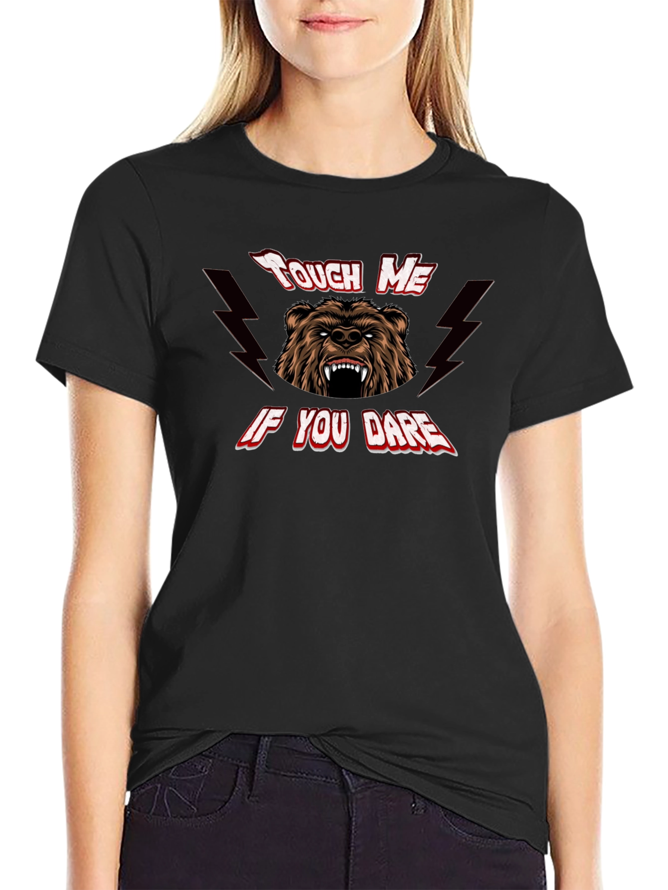 Black Touch Me If You Dare Bear Graphic Tee - Black view 2