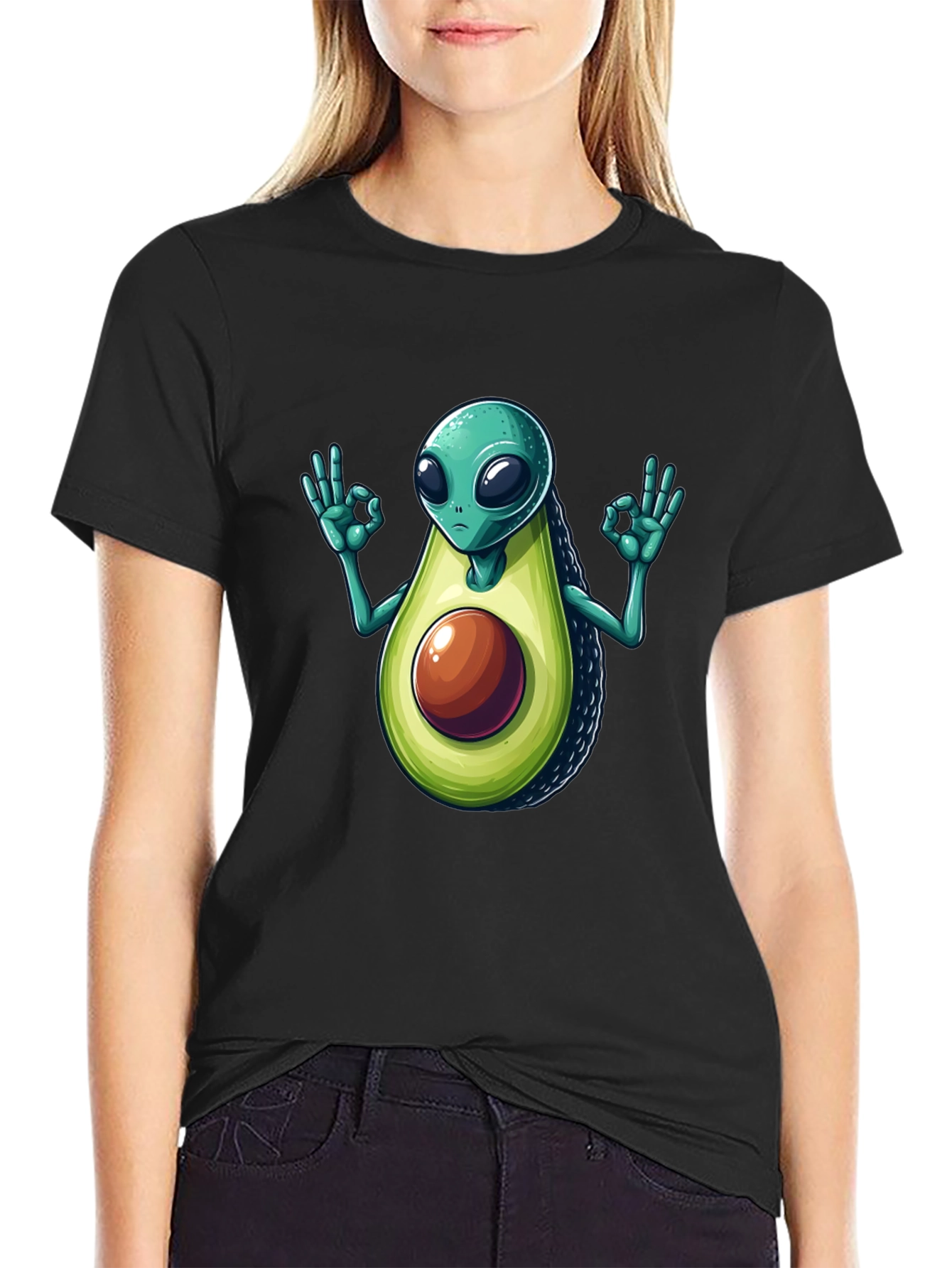 Black Alien Avocado T-Shirt - Funny Graphic Tee view 2