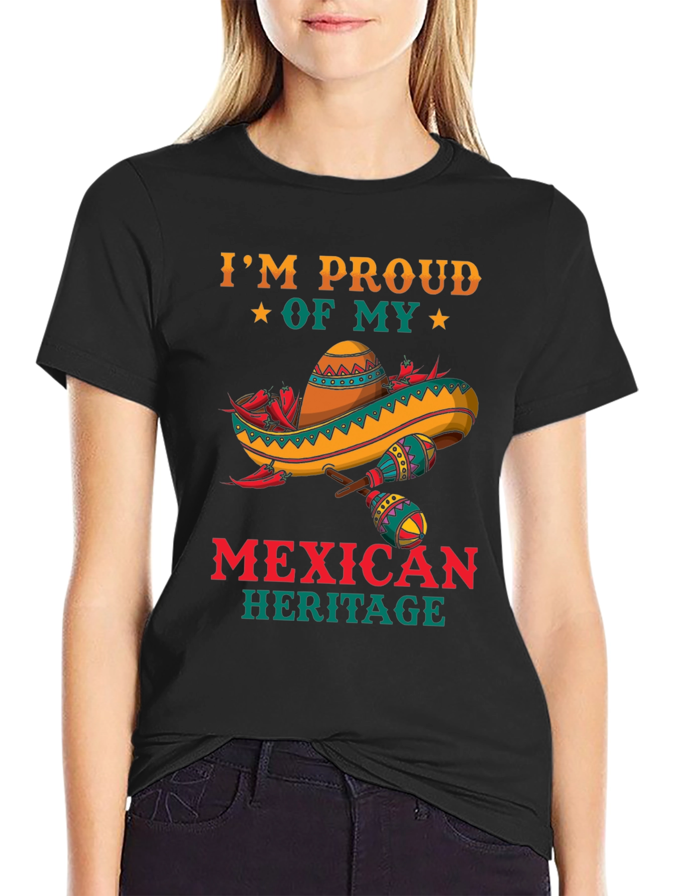 Black Proud Mexican Heritage Graphic T-Shirt - Black view 2