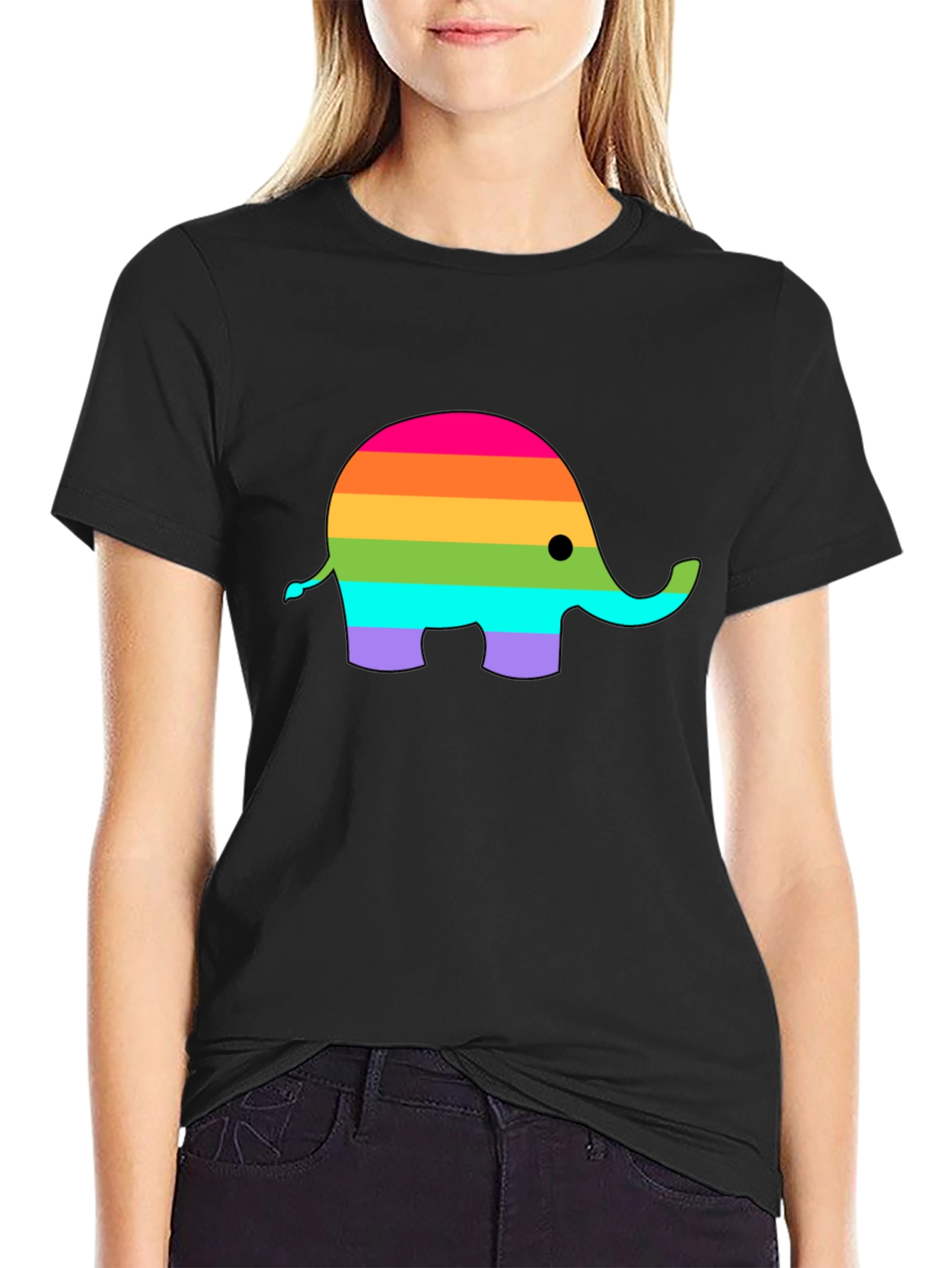 Black Rainbow Elephant Graphic T-Shirt view 2