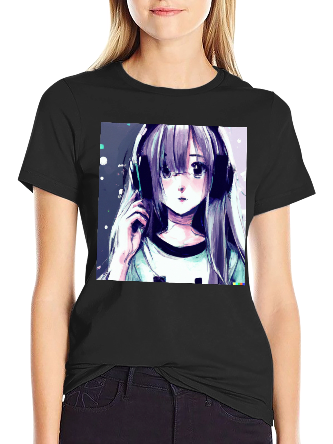 Black Anime Girl Graphic Tee - Stylish Black T-Shirt view 2